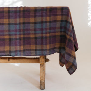 French Linen Tablecloth - Burgundy Tartan