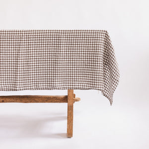 French Linen Tablecloth - Brown Gingham