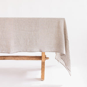 French Linen Tablecloth - Flax / Blue Checks