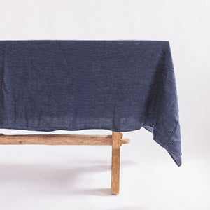French Linen Tablecloth - Navy Pinstripe