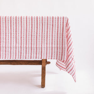 French Linen Tablecloth - Red Embroidery