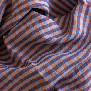 French Linen Tablecloth - Sienna Blue Gingham
