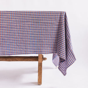 French Linen Tablecloth - Sienna Blue Gingham