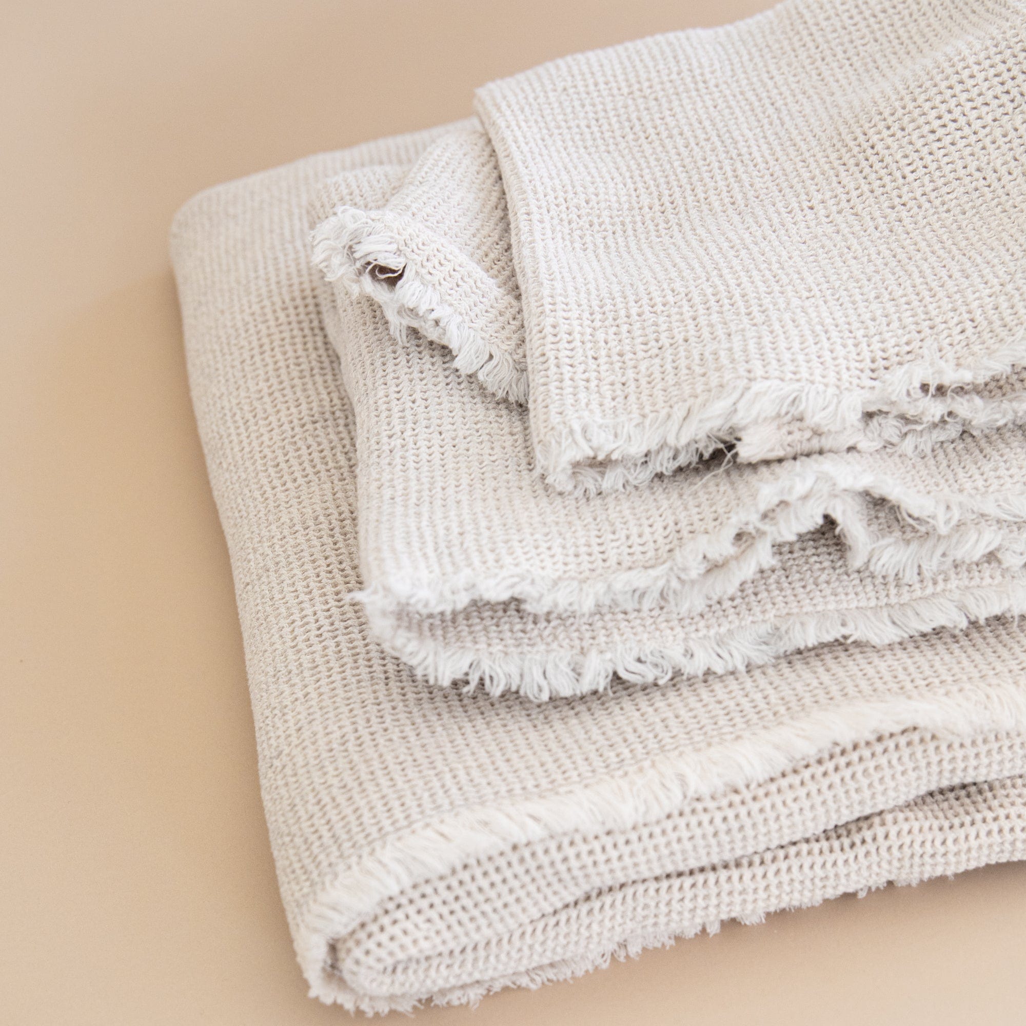 Lissoy Bath Towels Natural / Wash Cloth Fringed Waffle Towel