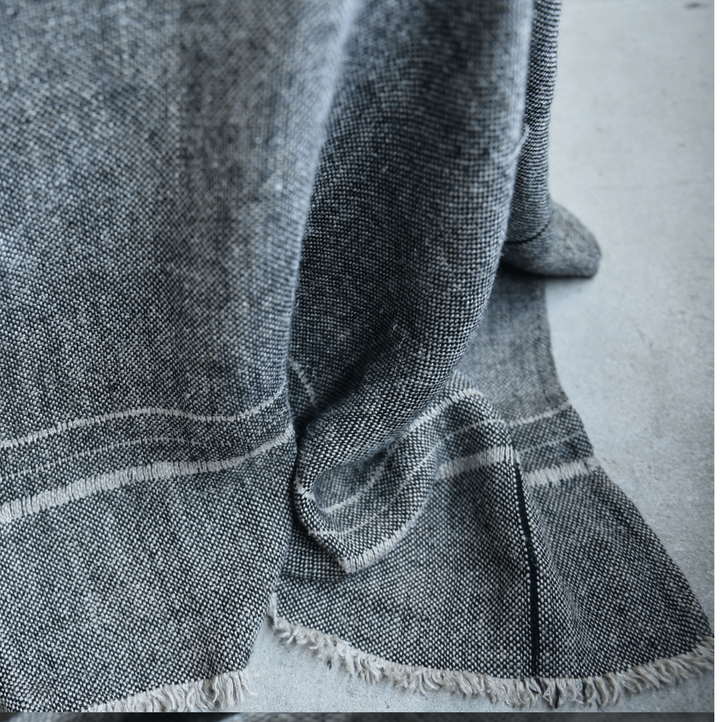 Lissoy Blankets + Throws Naturel/Black Flax Linen Chambray Stripes Throw