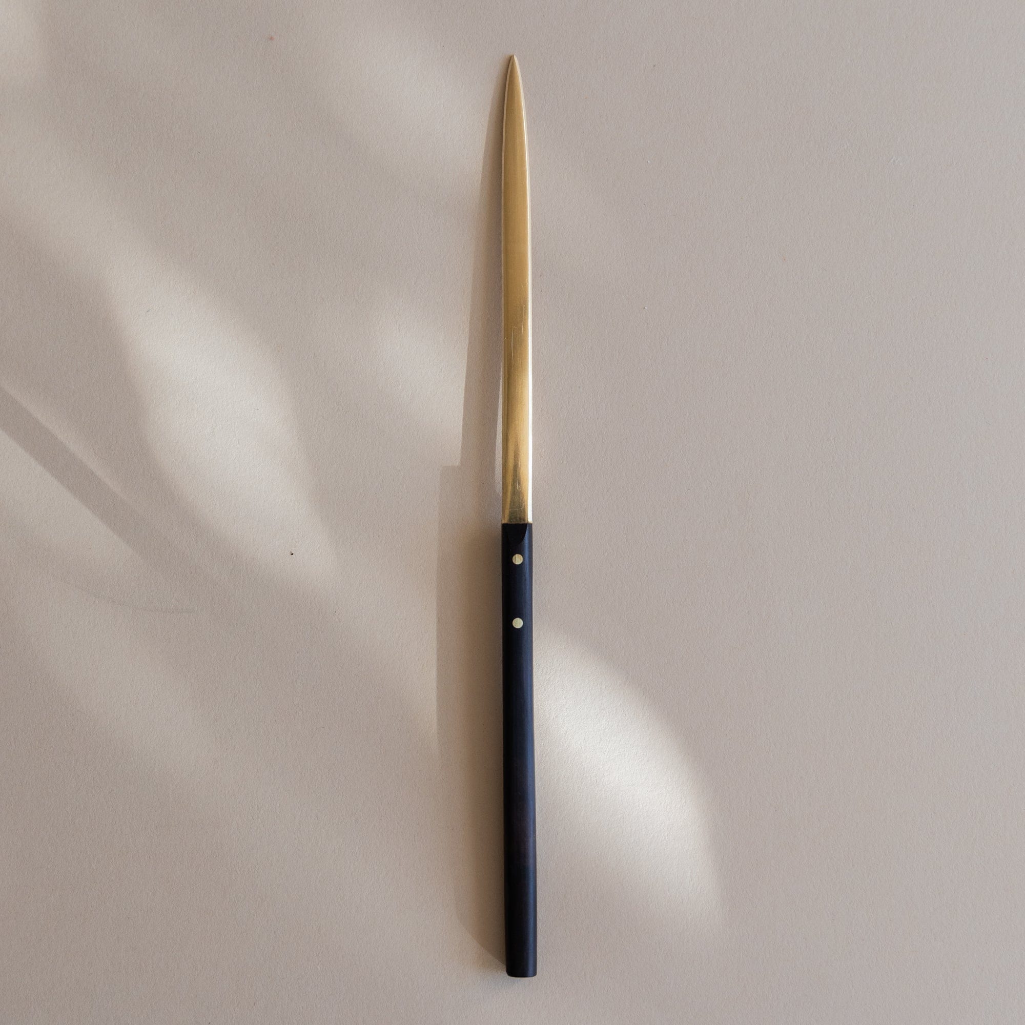 Lue Brass Desktop Black Letter Opener in Brass and Wood