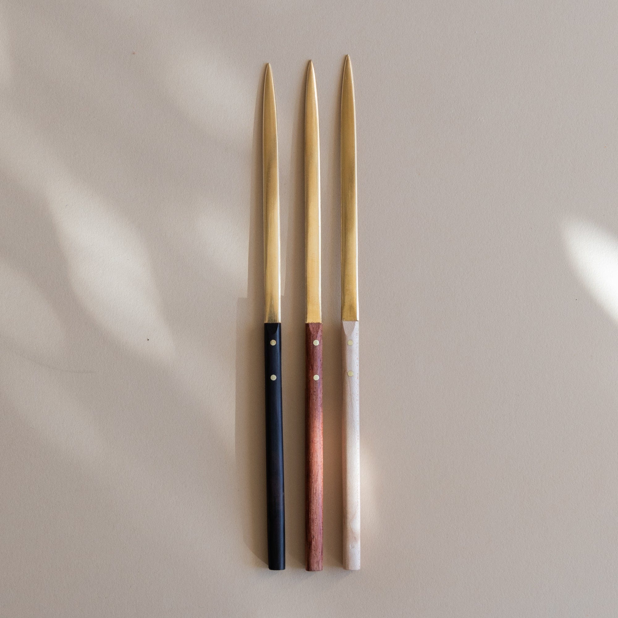 Lue Brass Desktop Letter Opener in Brass and Wood