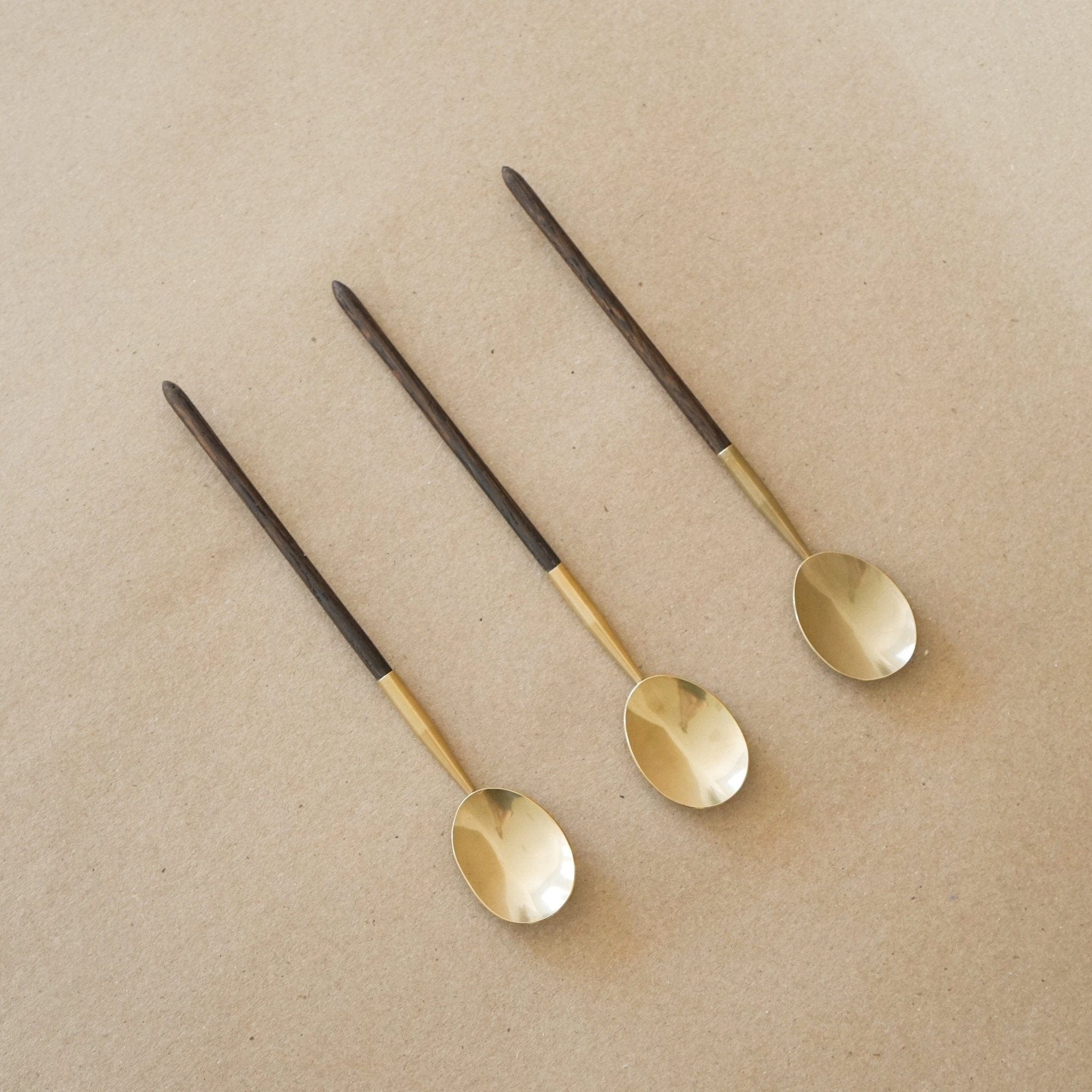 Lue Brass Utensils Brass Spoon with Wooden Handle