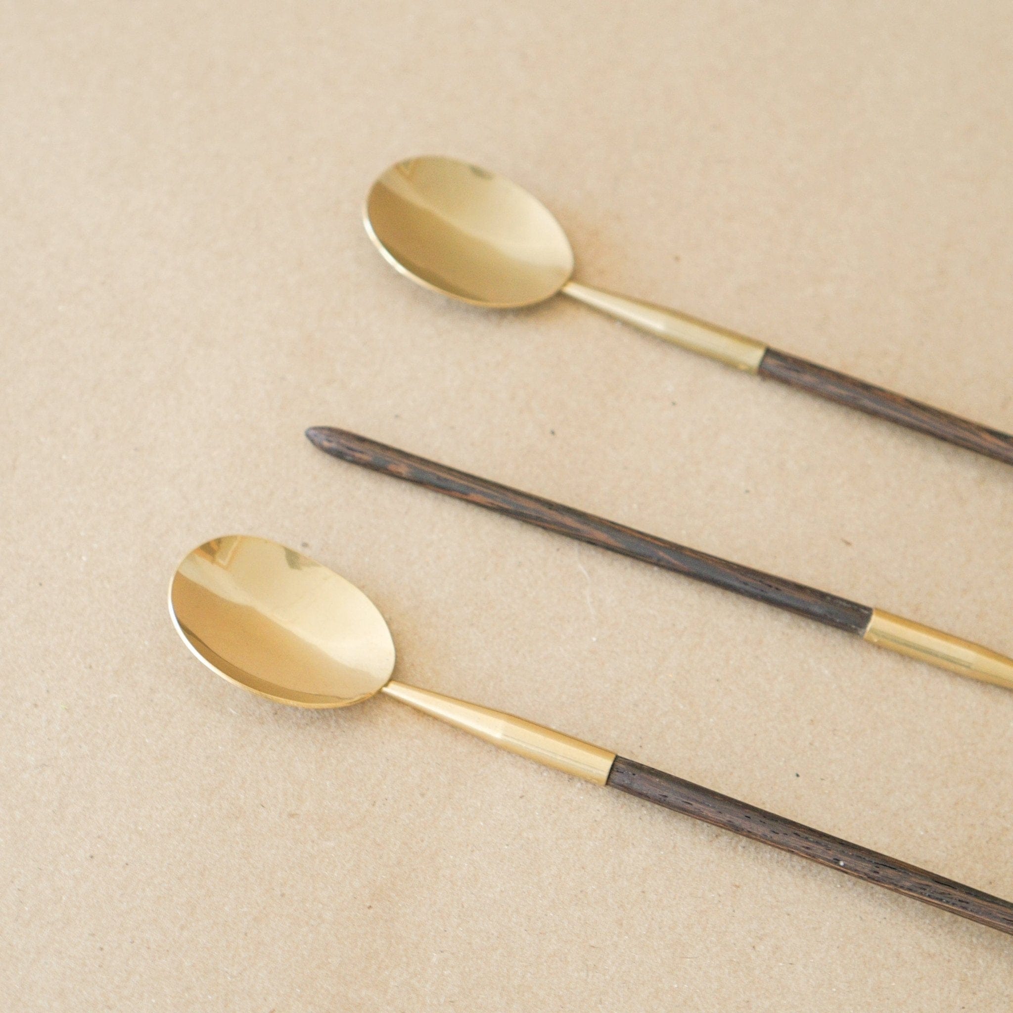 Lue Brass Utensils Brass Spoon with Wooden Handle