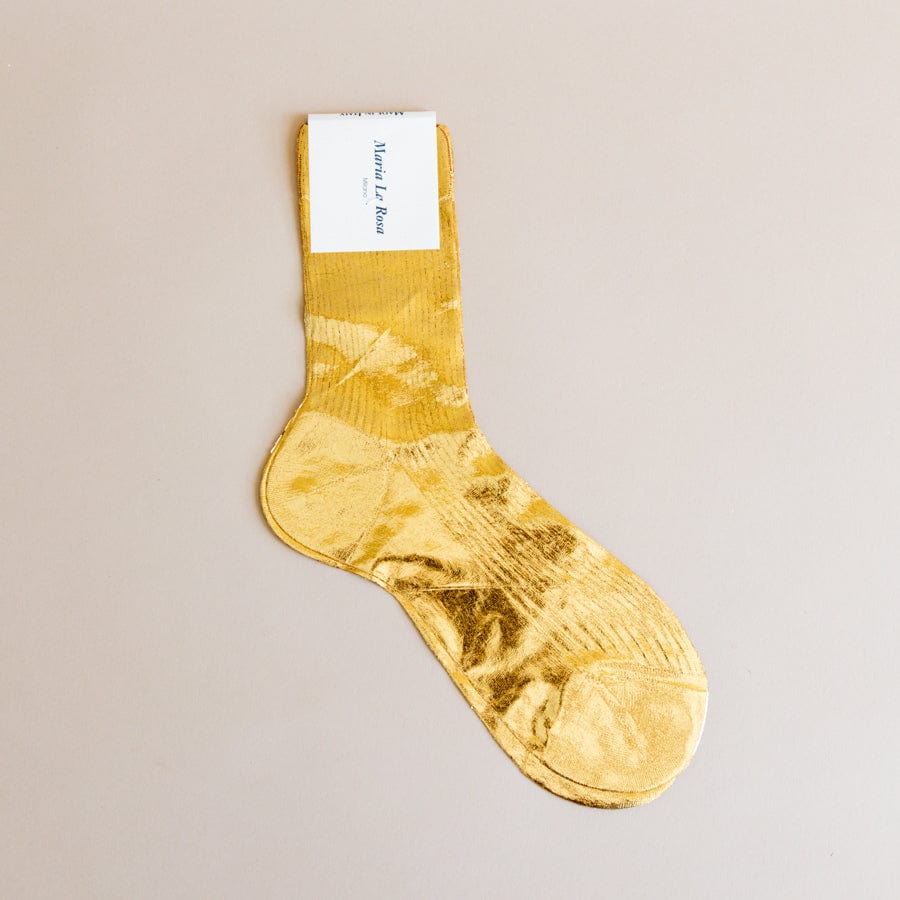 Maria La Rosa Socks Gold One Ribbed Laminated Socks by Maria La Rosa