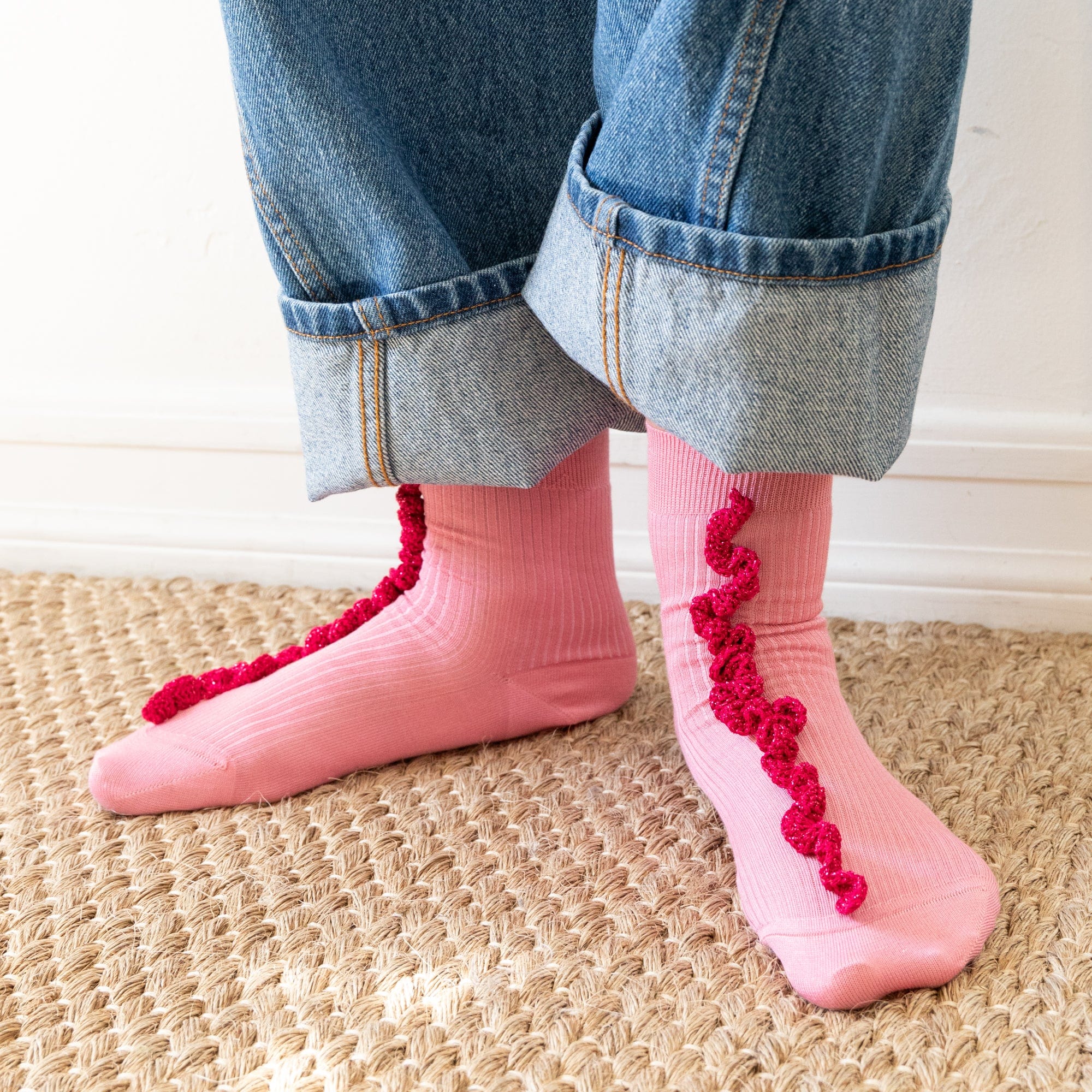 Maria La Rosa Socks Pink Crochet Socks by Maria La Rosa