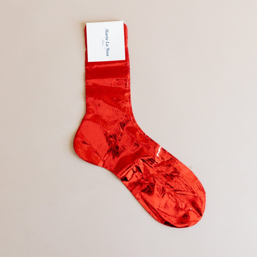 Maria La Rosa Socks Red One Ribbed Laminated Socks by Maria La Rosa