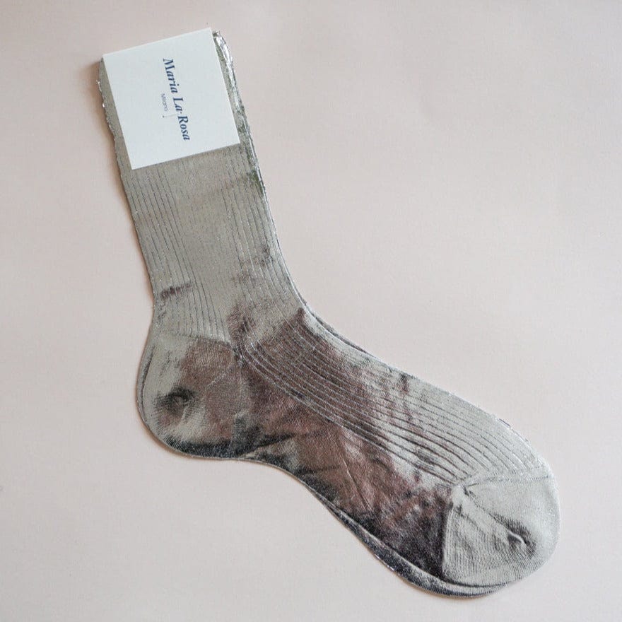 Maria La Rosa Socks Silver One Ribbed Laminated Socks by Maria La Rosa