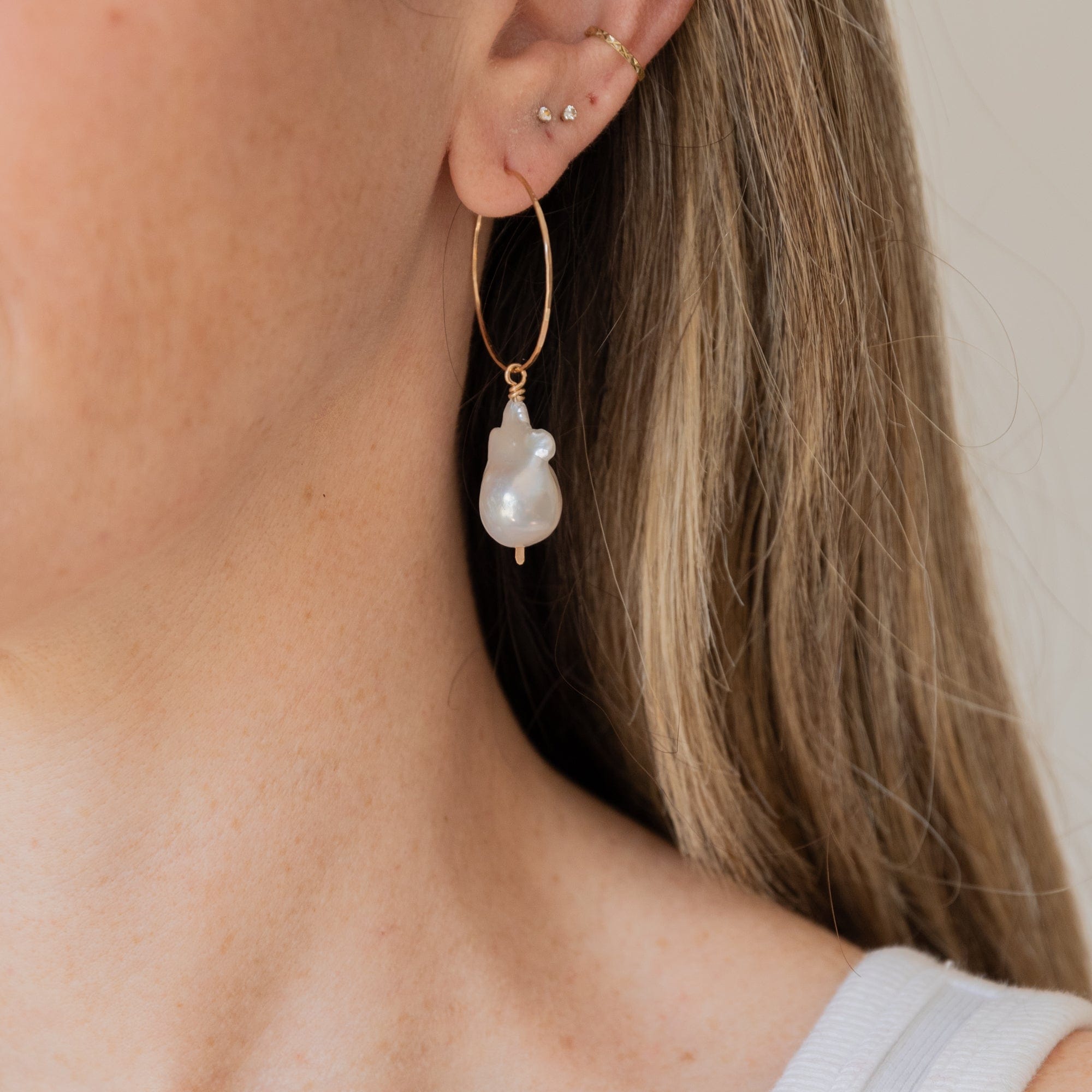 Mary MacGill Earrings Baroque Pearl Drop Hoops