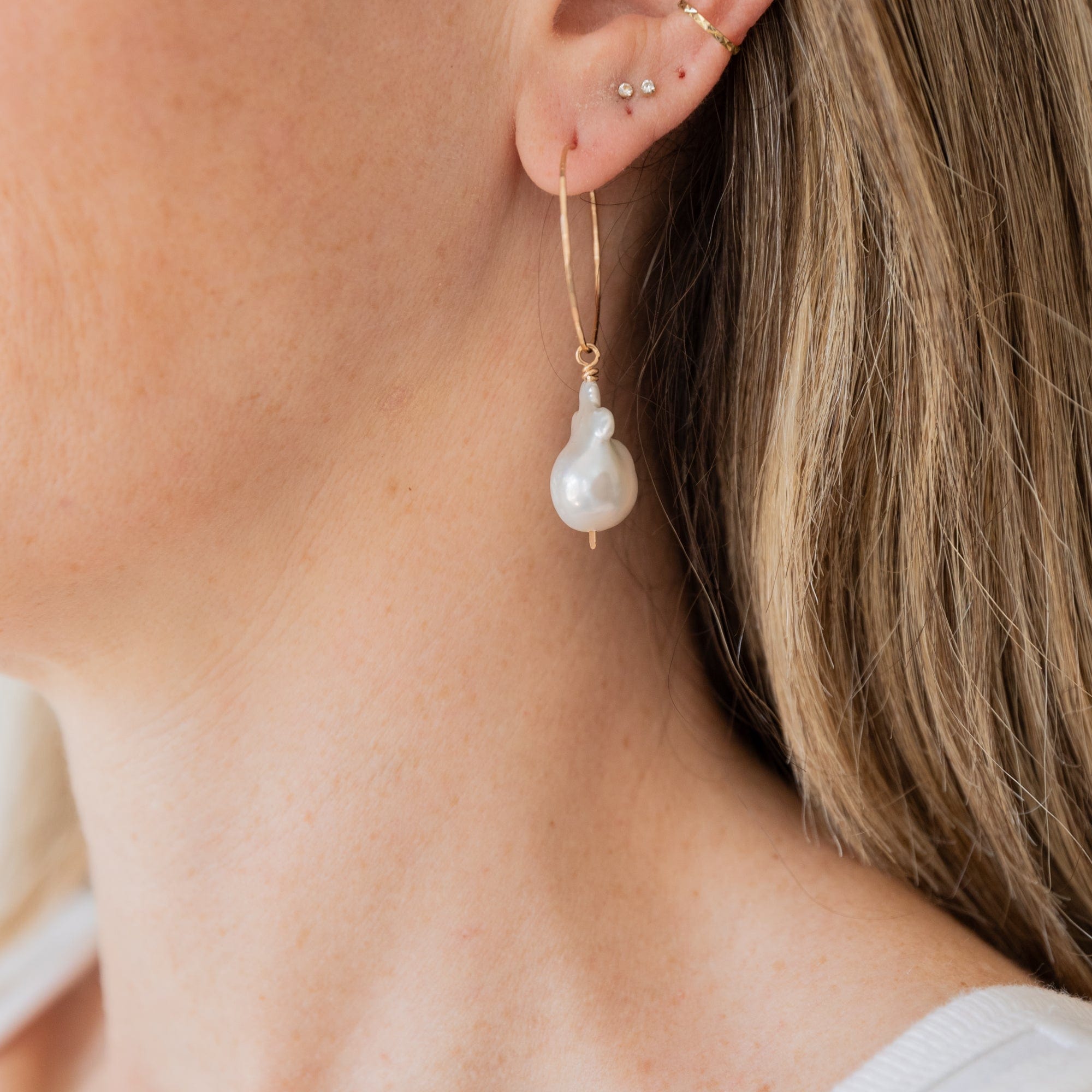 Mary MacGill Earrings Baroque Pearl Drop Hoops