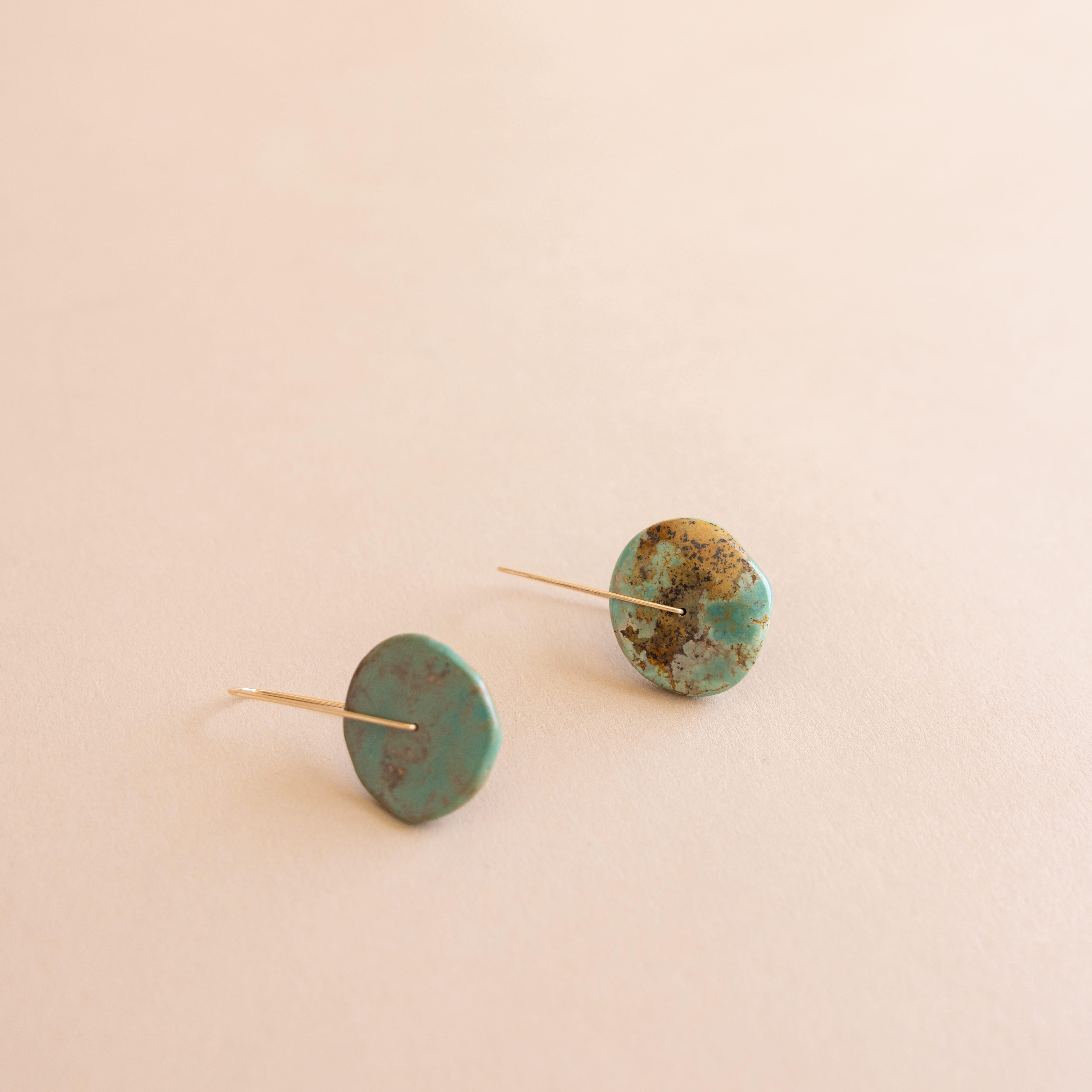 Mary MacGill Earrings Large Turquoise Hanging Disc Earrings by Mary MacGill