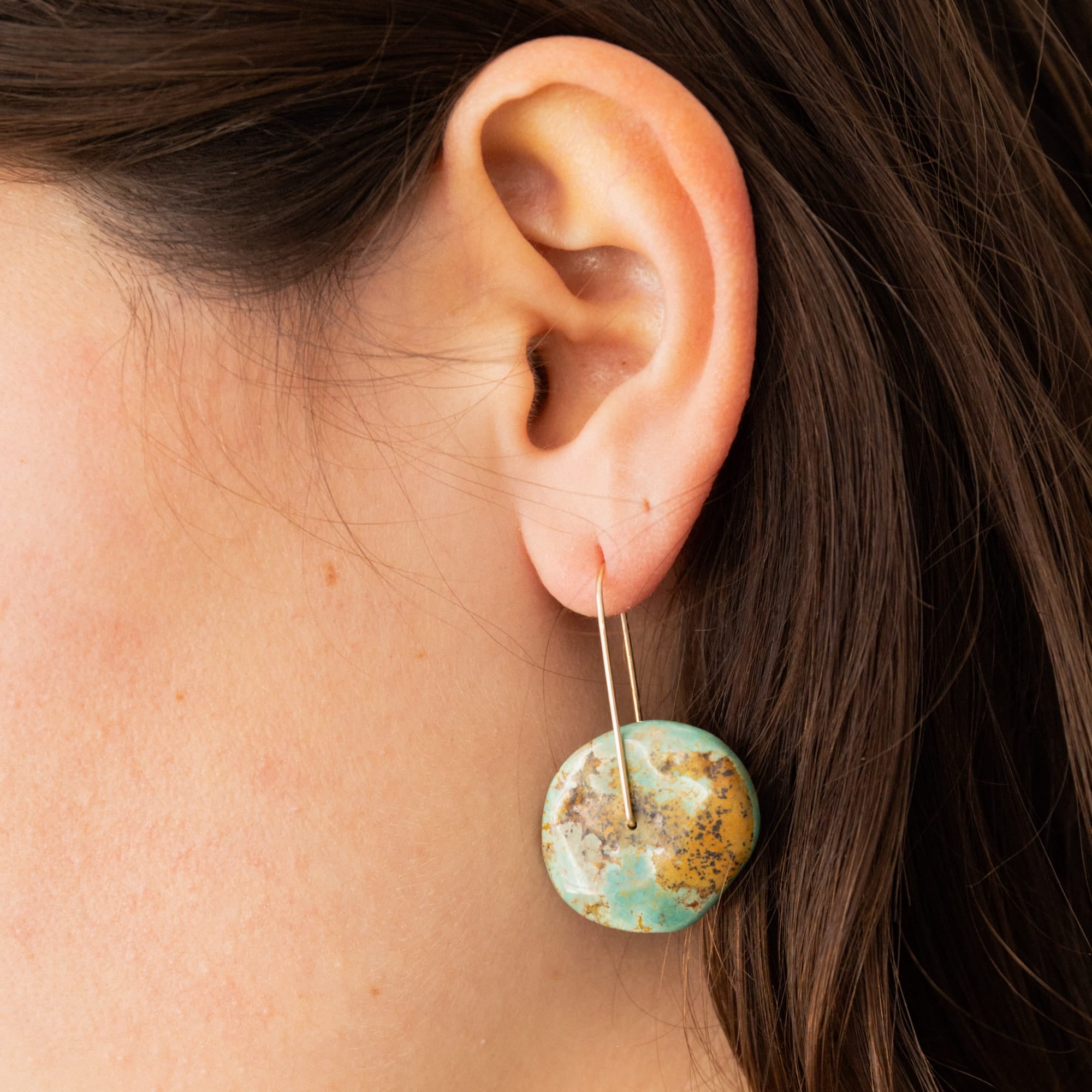 Mary MacGill Earrings Turquoise Hanging Disc Earrings by Mary MacGill