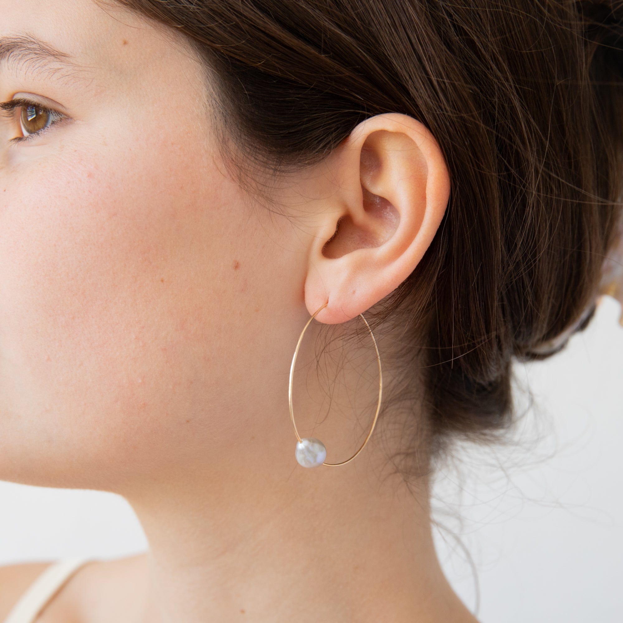 Mary MacGill Earrings White Hoops in Baroque Pearl by Mary MacGill