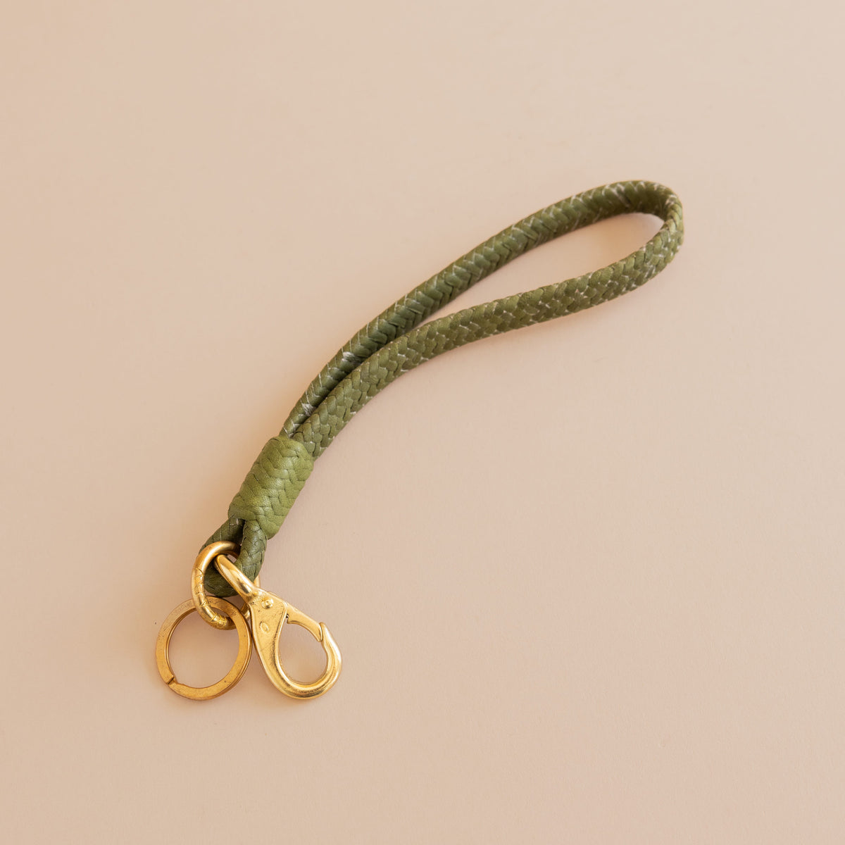 Matthew Ready Keychains Olive Green Leather & Brass Wristlet Keychain