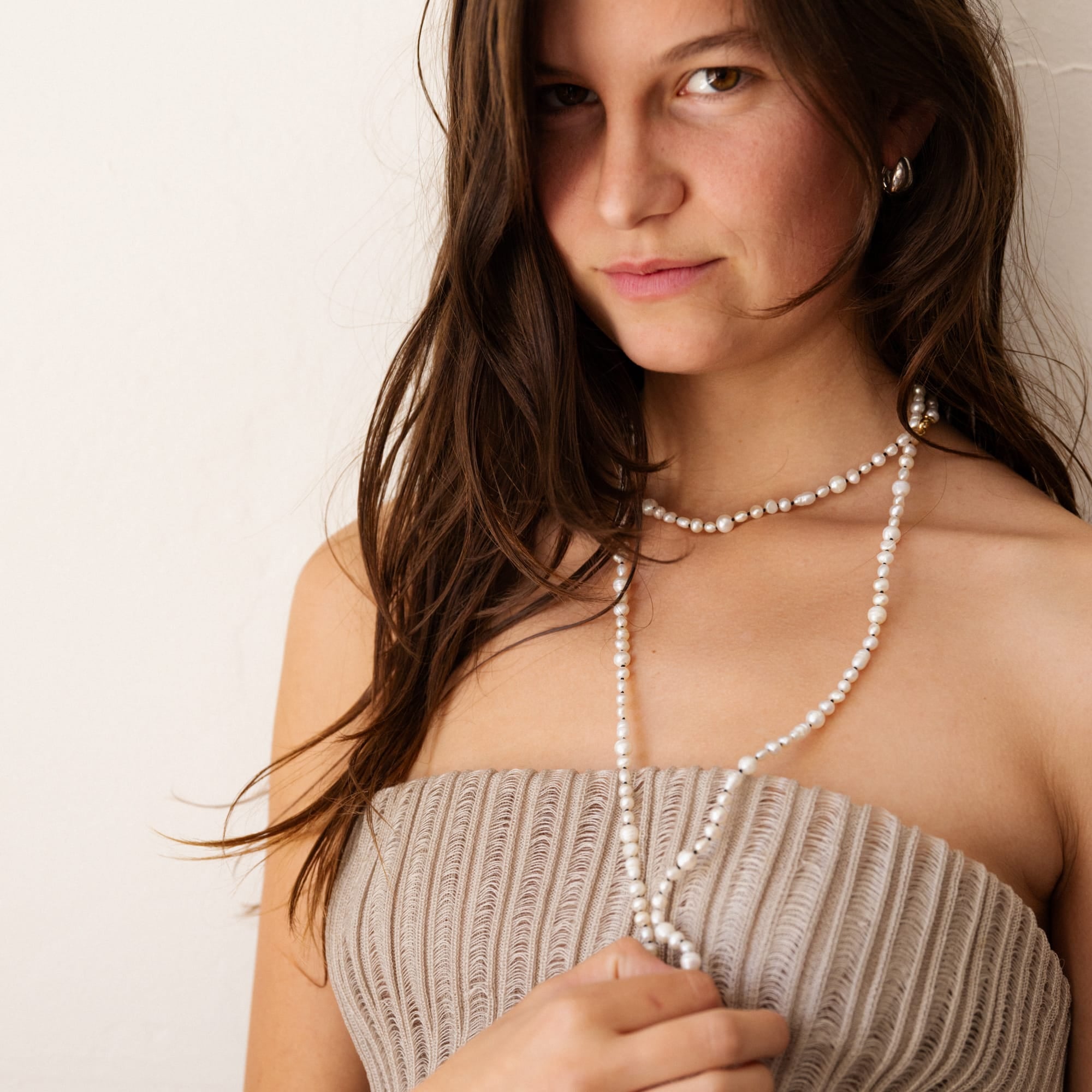 Beaded White Cultured Pearl Necklace