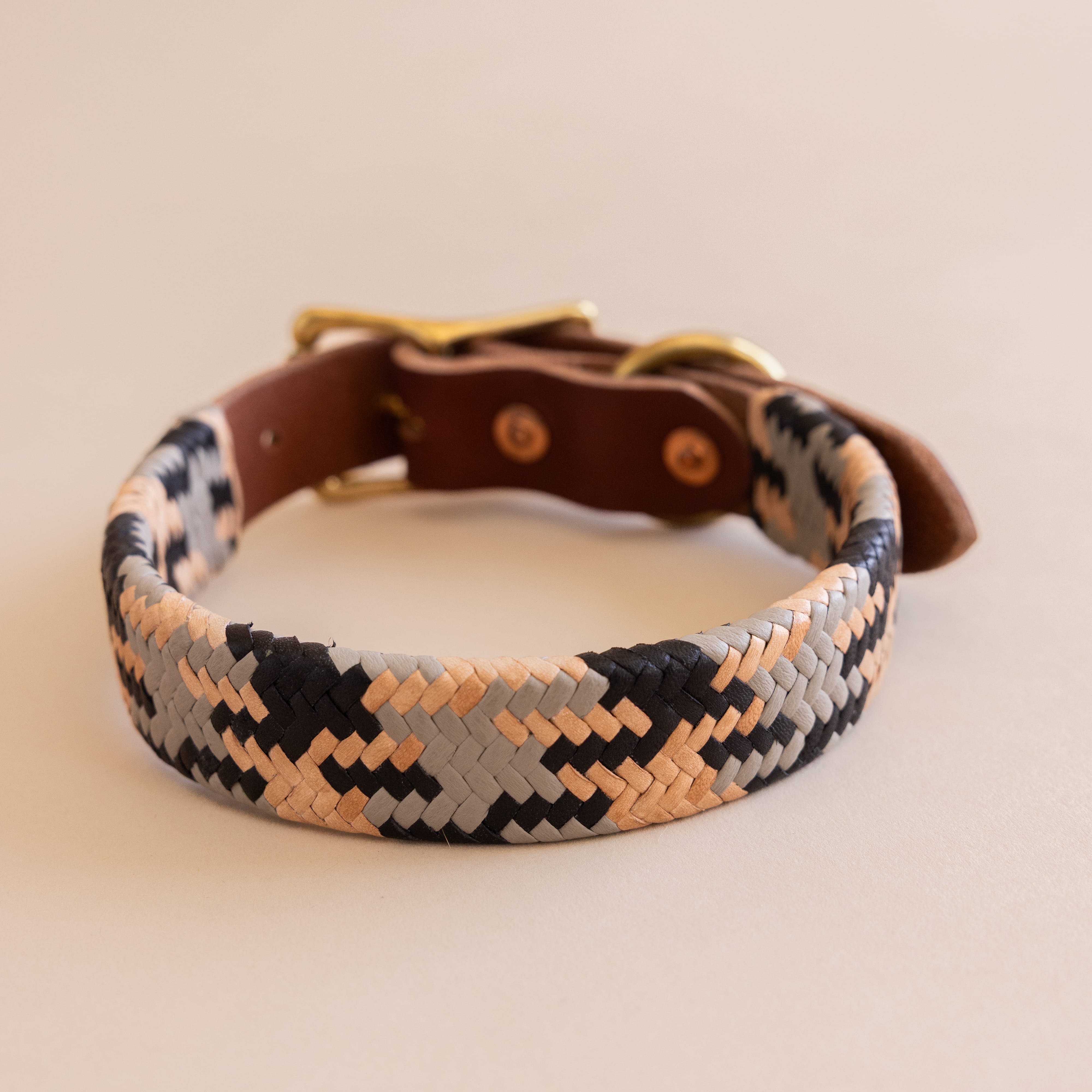 Matthew Ready pet accessories Large Dog / Black/Grey/Natural Braided Leather Dog Collar