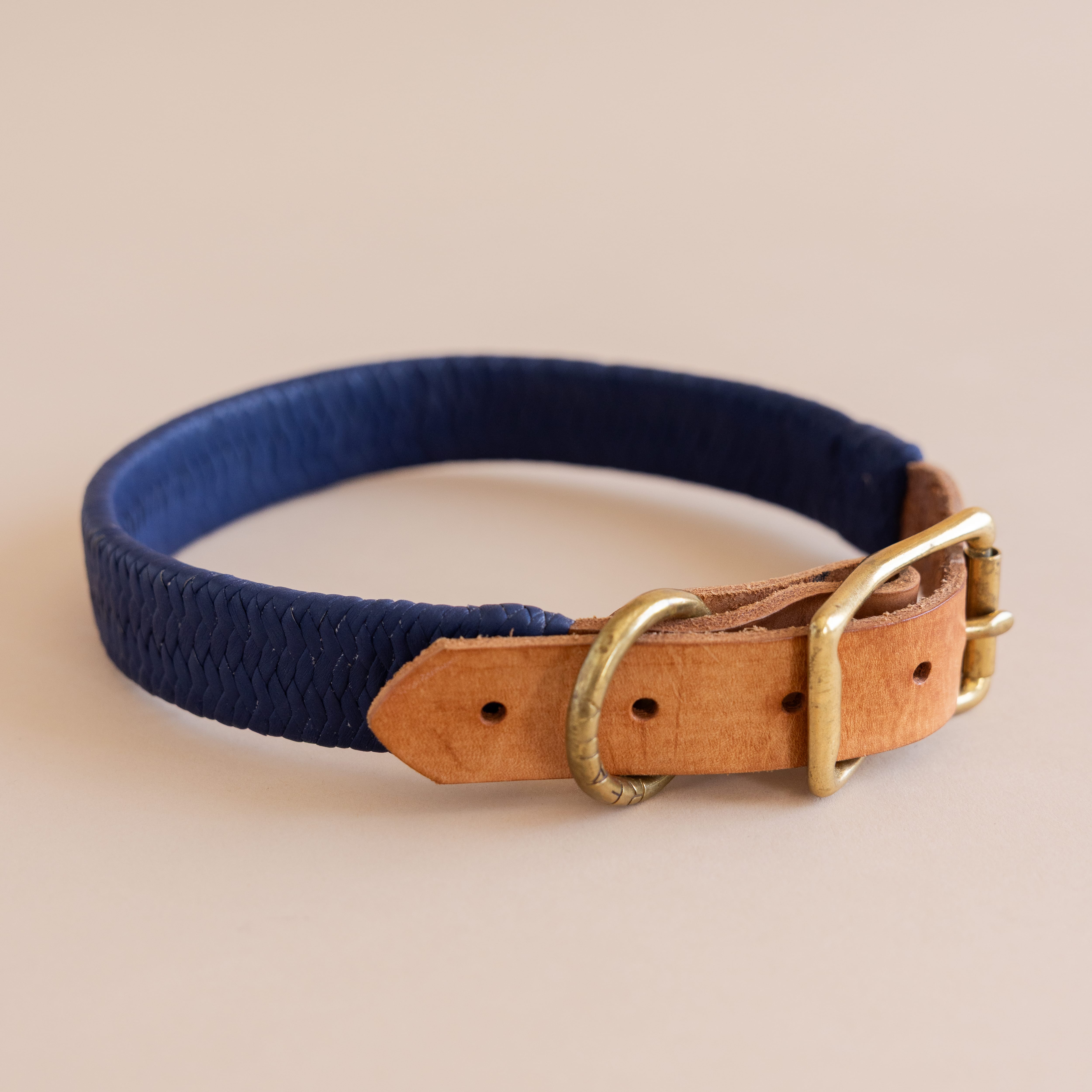 Matthew Ready pet accessories Large Dog / Navy Braided Leather Dog Collar