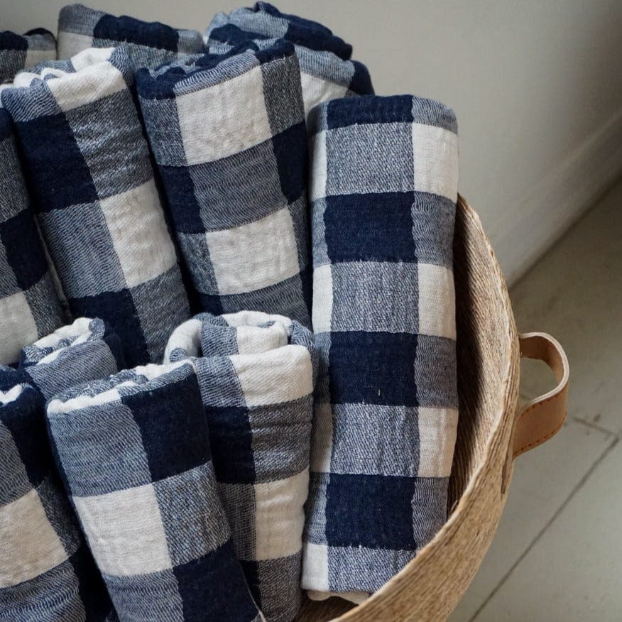 Morihata Bath Towels Double Sided Towel in Navy Checks