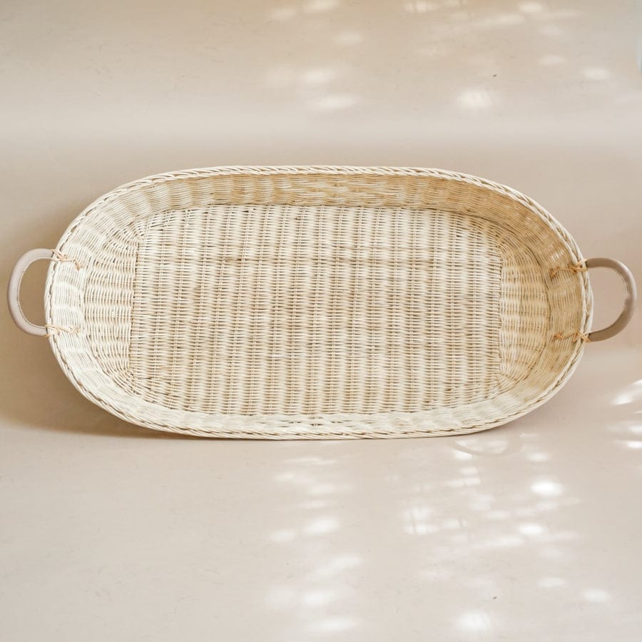 olli ella Baskets Rattan Flat Oval Basket with Handles | PICKUP ONLY