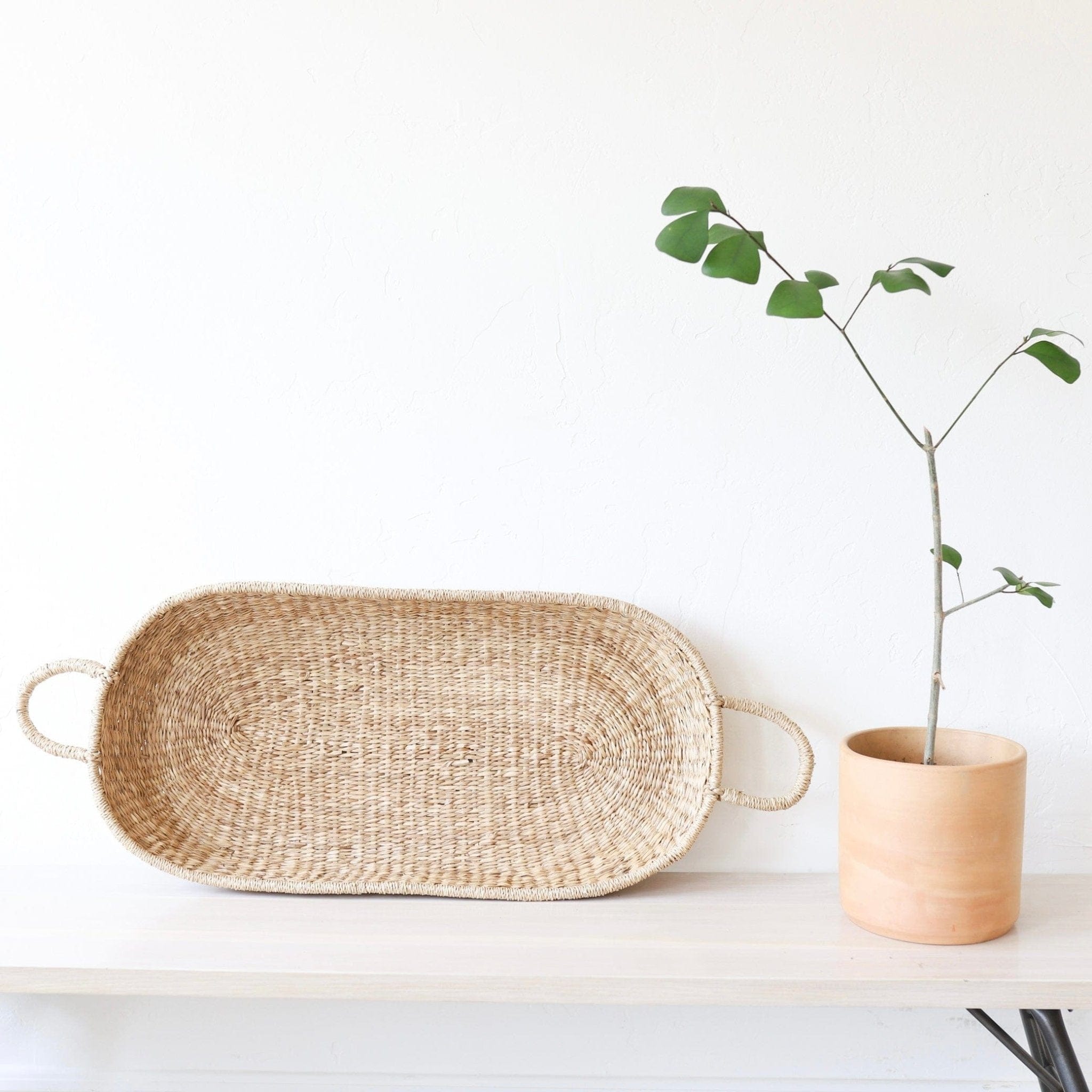 olli ella Baskets Seagrass Flat Oval Basket with Handles | PICKUP ONLY