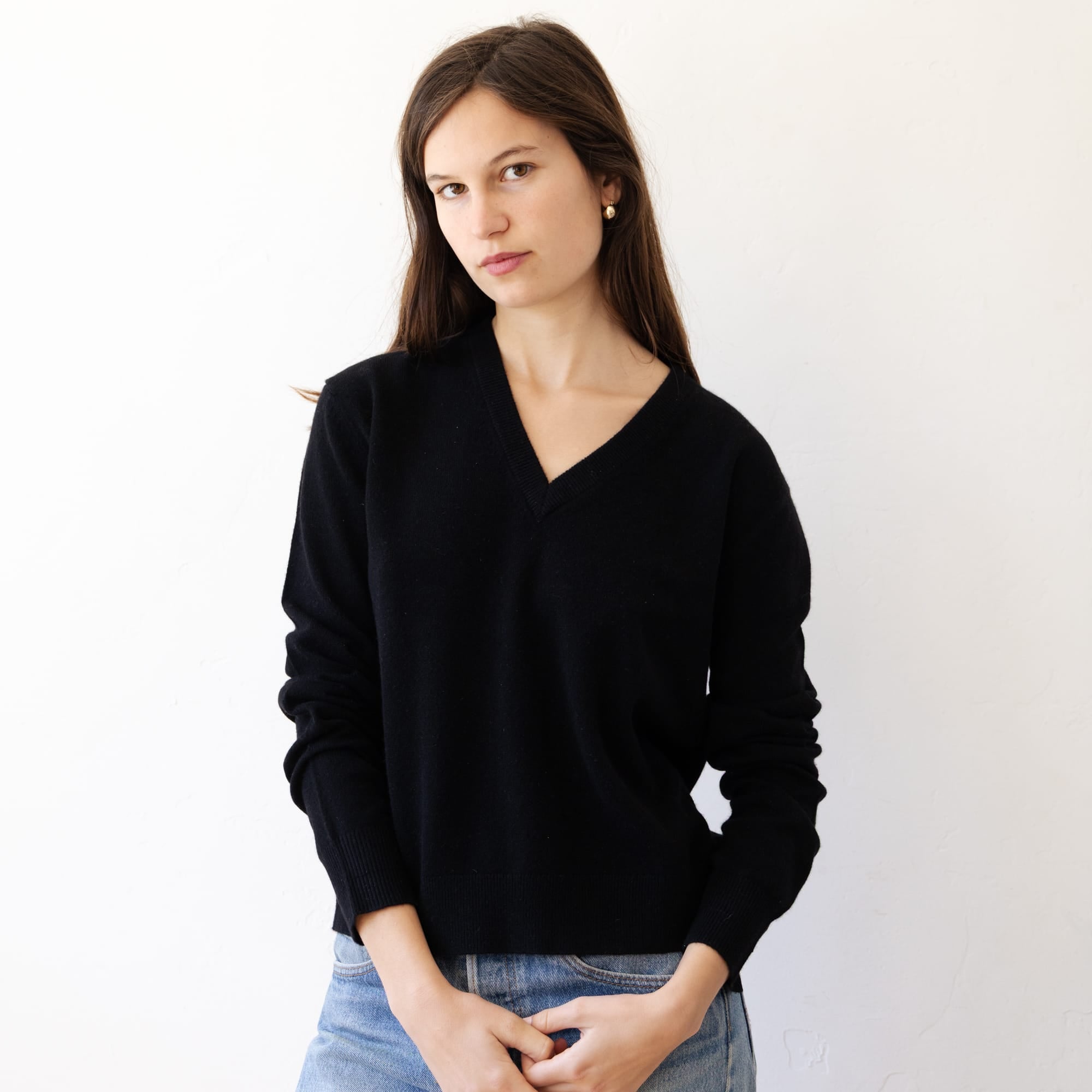 Organic John Patrick Sweaters Black / XS V Neck Cashmere Pullover by Organic John Patrick