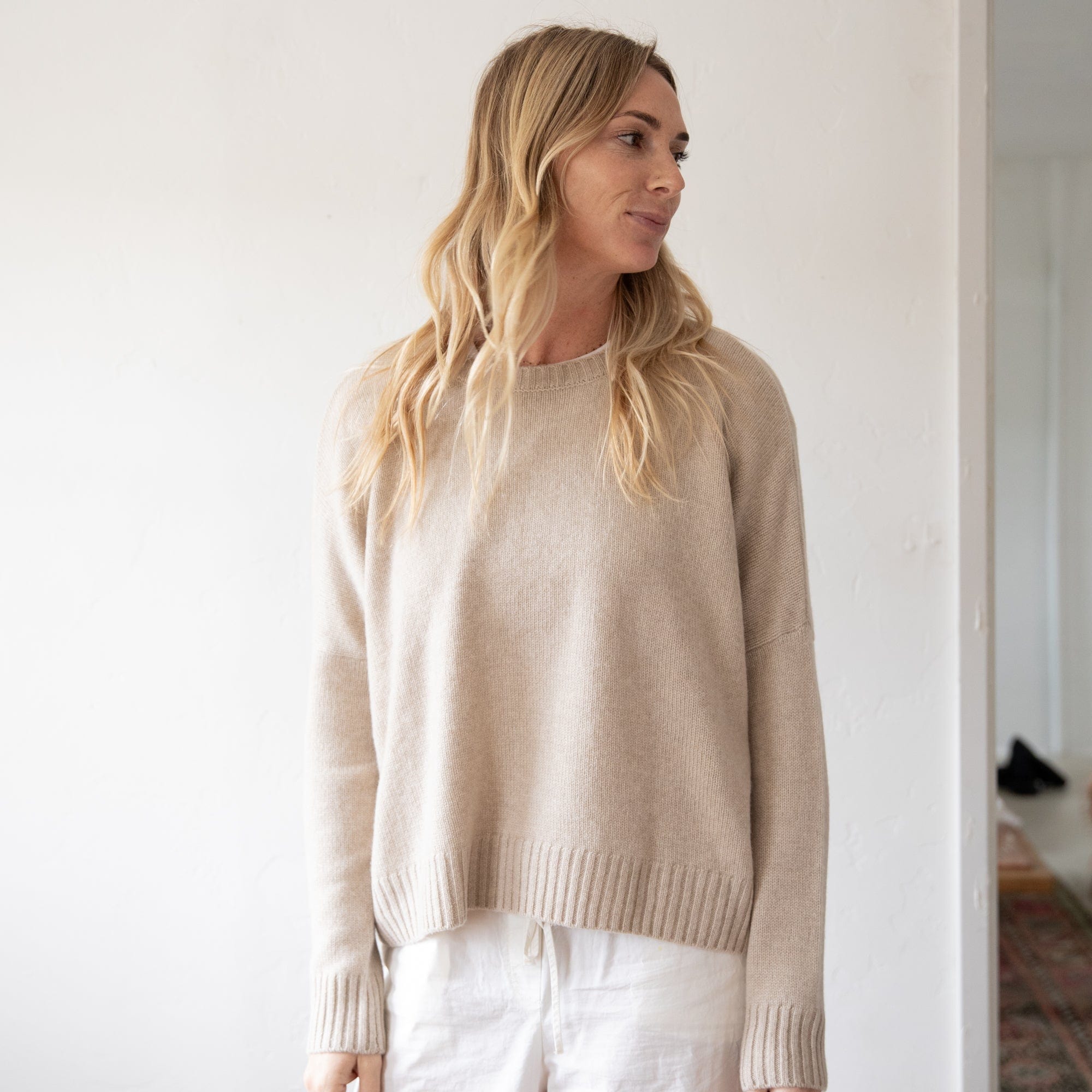 Organic John Patrick Sweaters Cashmere Wide Pullover by Organic John Patrick in Beige Melange