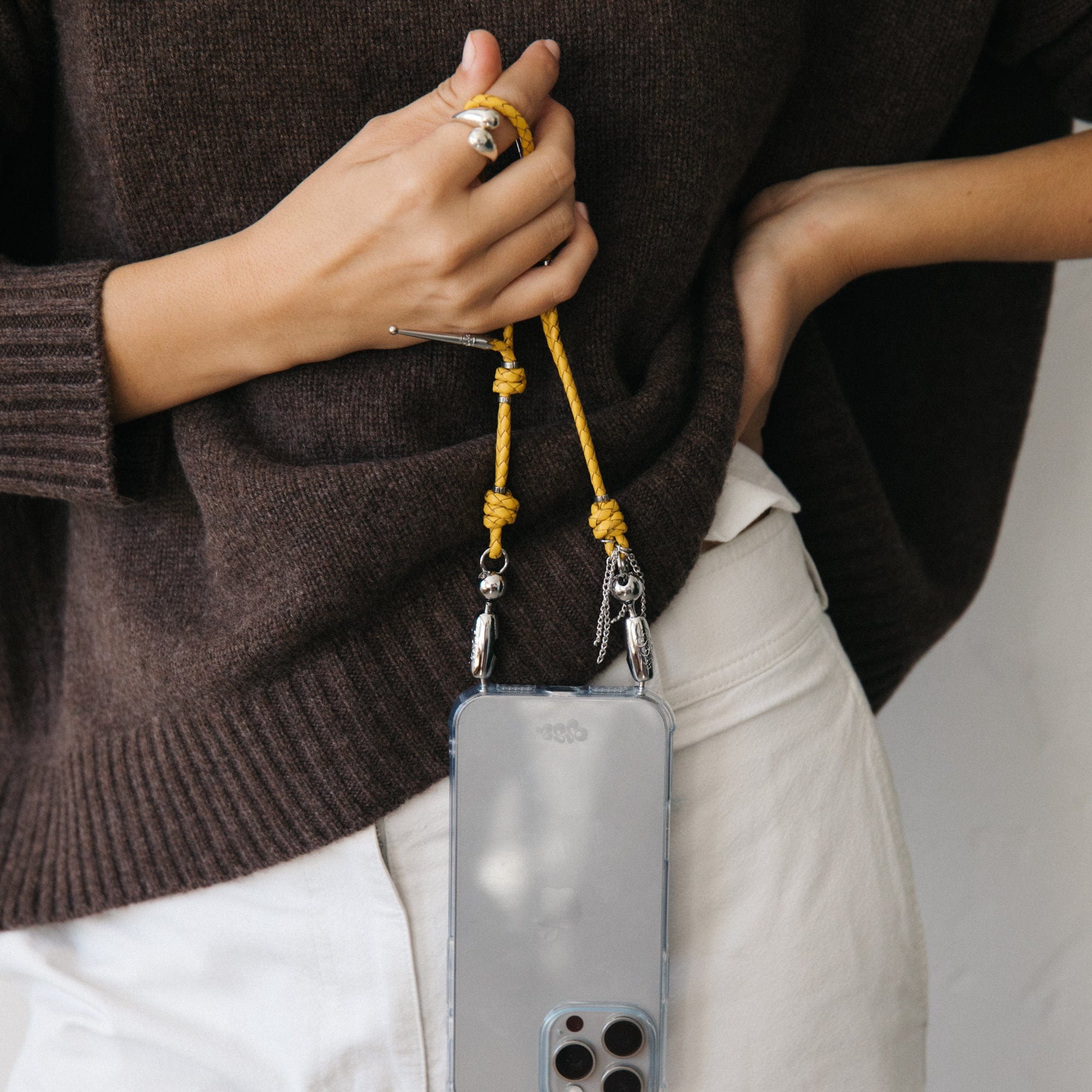 Ossa New York Tech Accessories Saffron Yellow Wristlet Phone Cord in Leather Bolo by Ossa