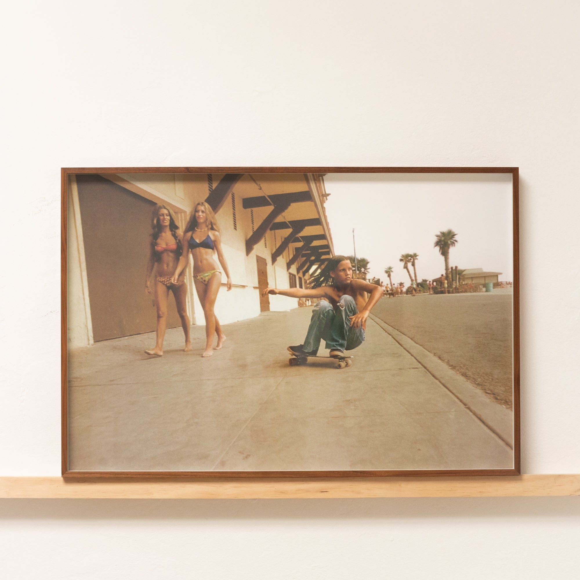 Pierre Long Wall Art Framed Poster  "Sidewalk Surfer," Huntington Beach, 1976 by Hugh Holland