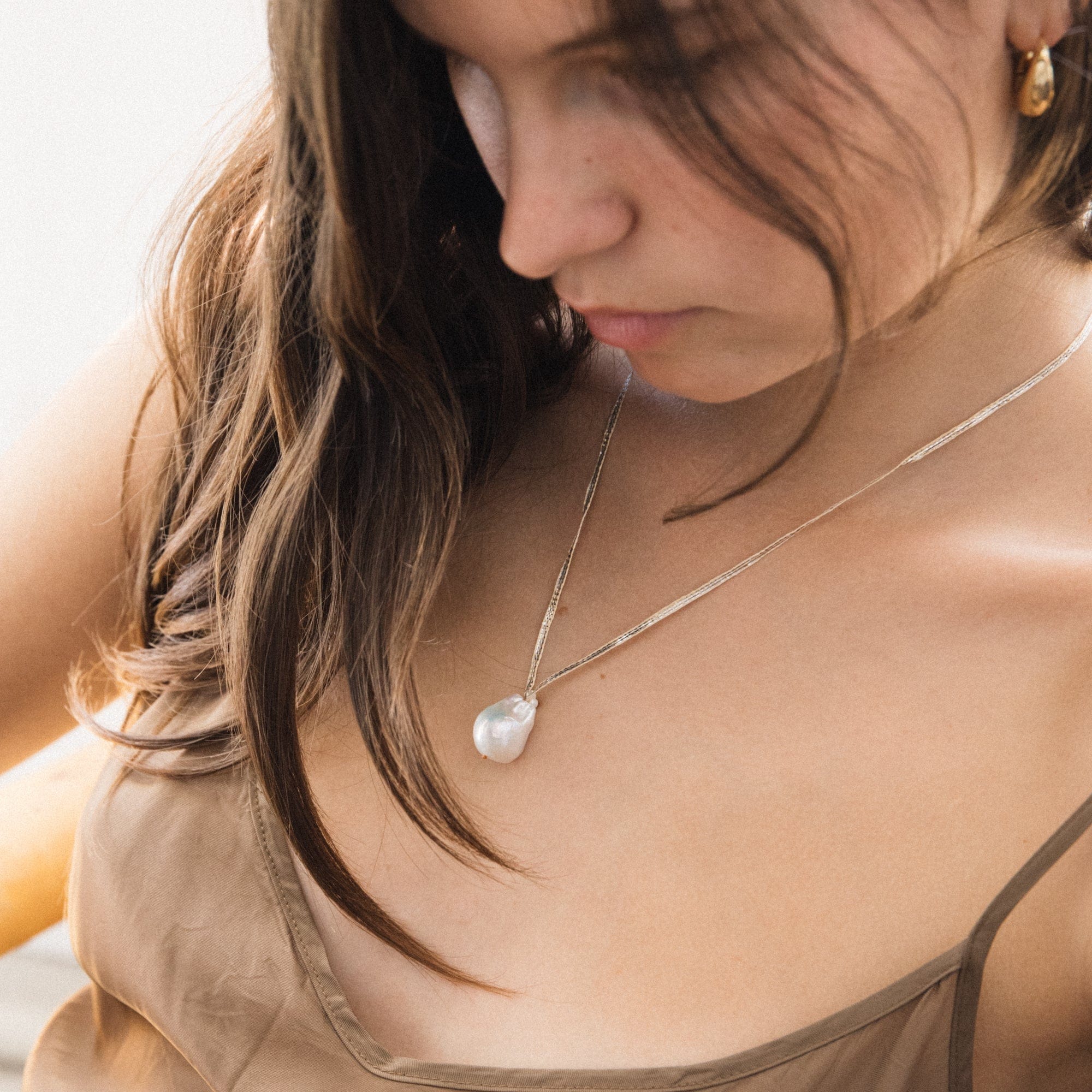 Baroque Pearl on Ribbon Necklace