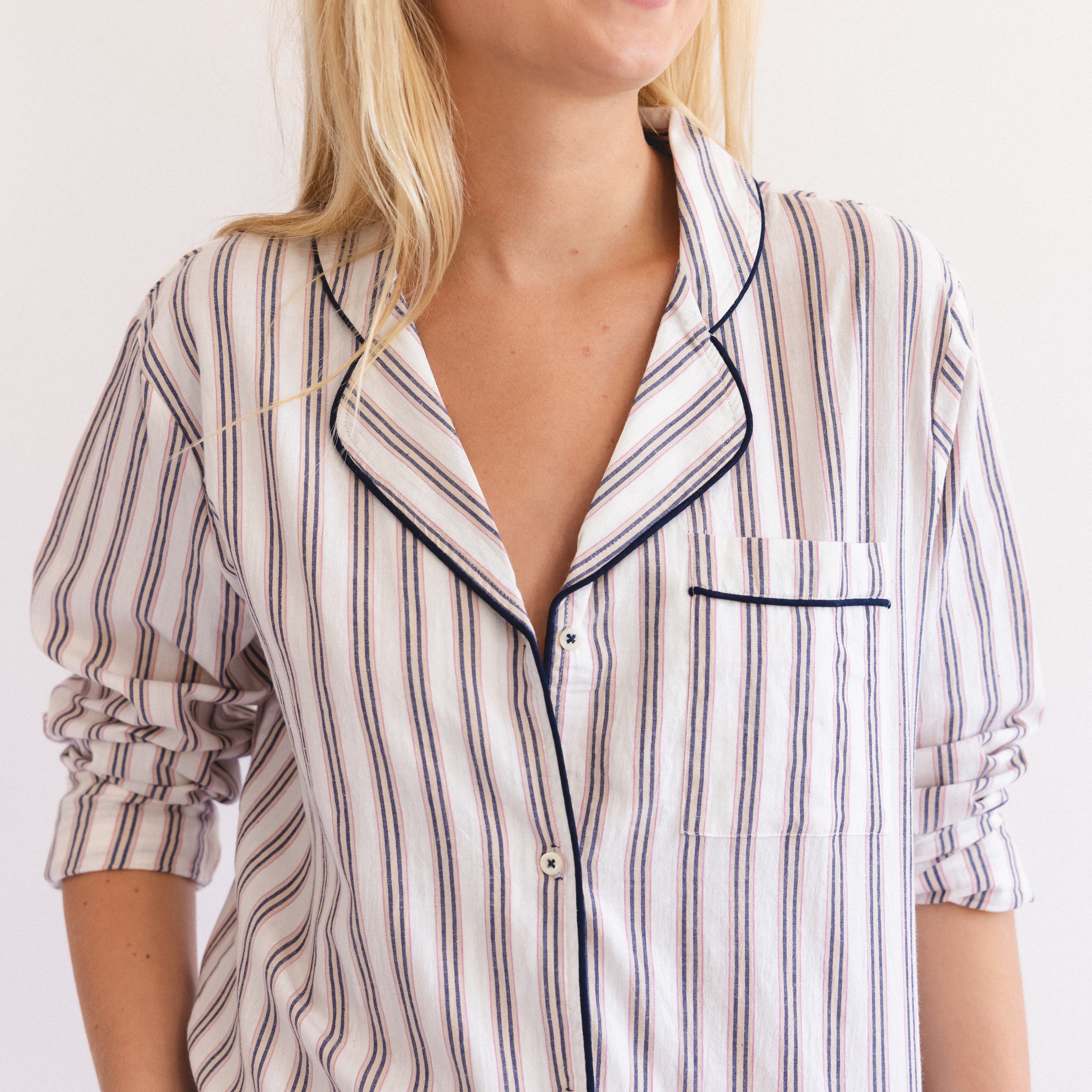 Scarlette Ateliers Sleepwear Mist Stripes / Small Classic Cotton Pajama Set by Scarlette Ateliers