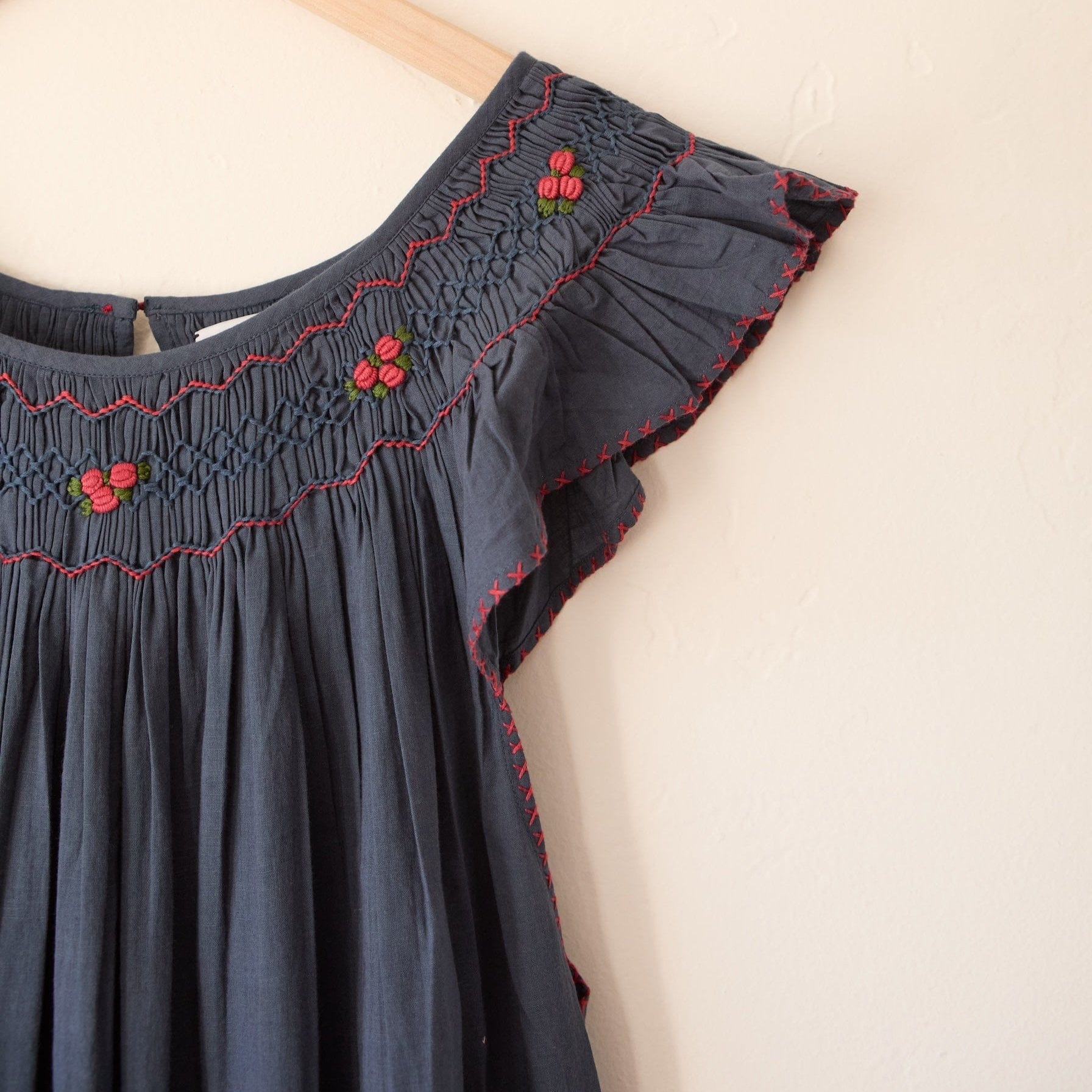 Scarlette Ateliers Sleepwear Night Dress in Navy with Red Smocking