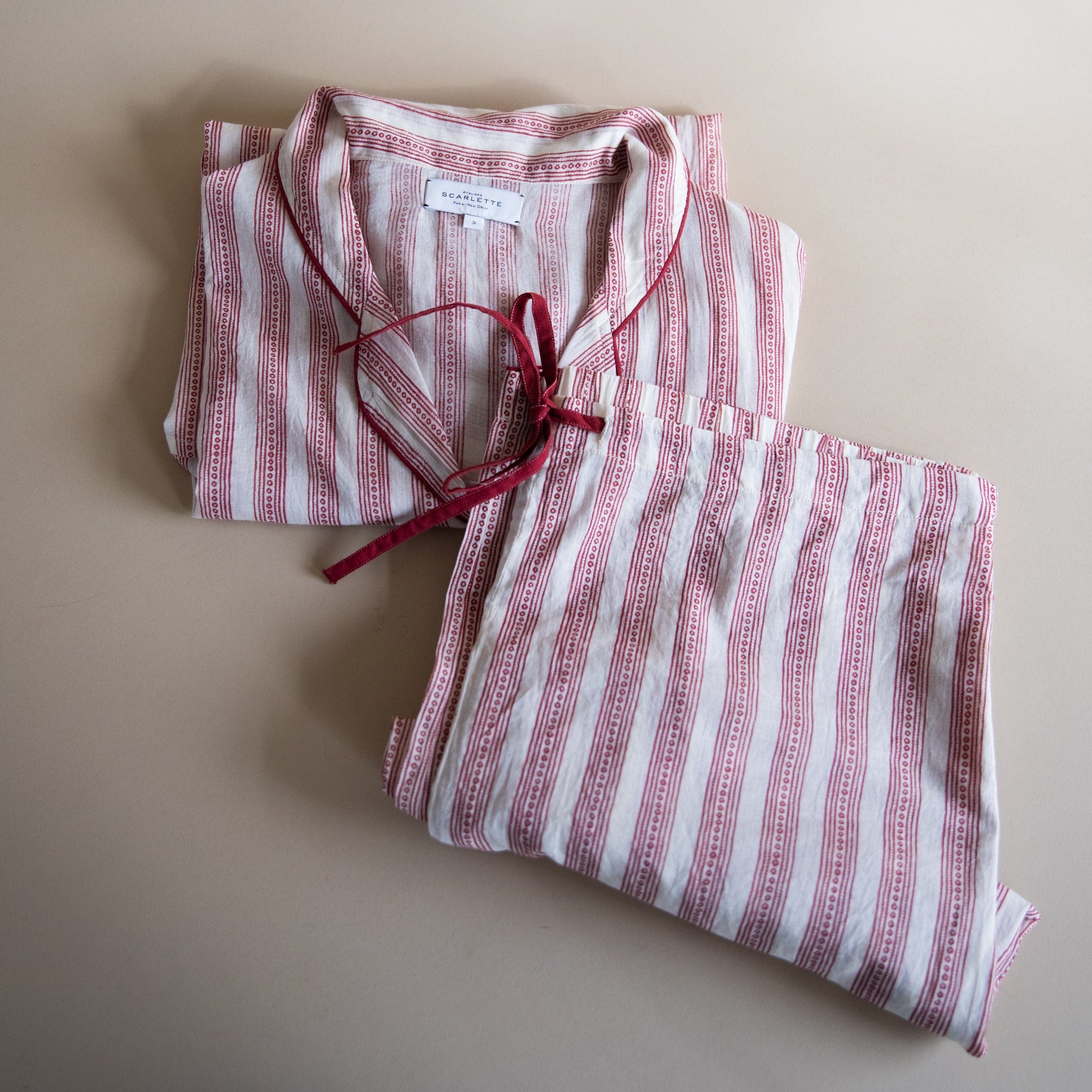 Scarlette Ateliers Sleepwear Women's Pajama Set in Franz Red Stripes