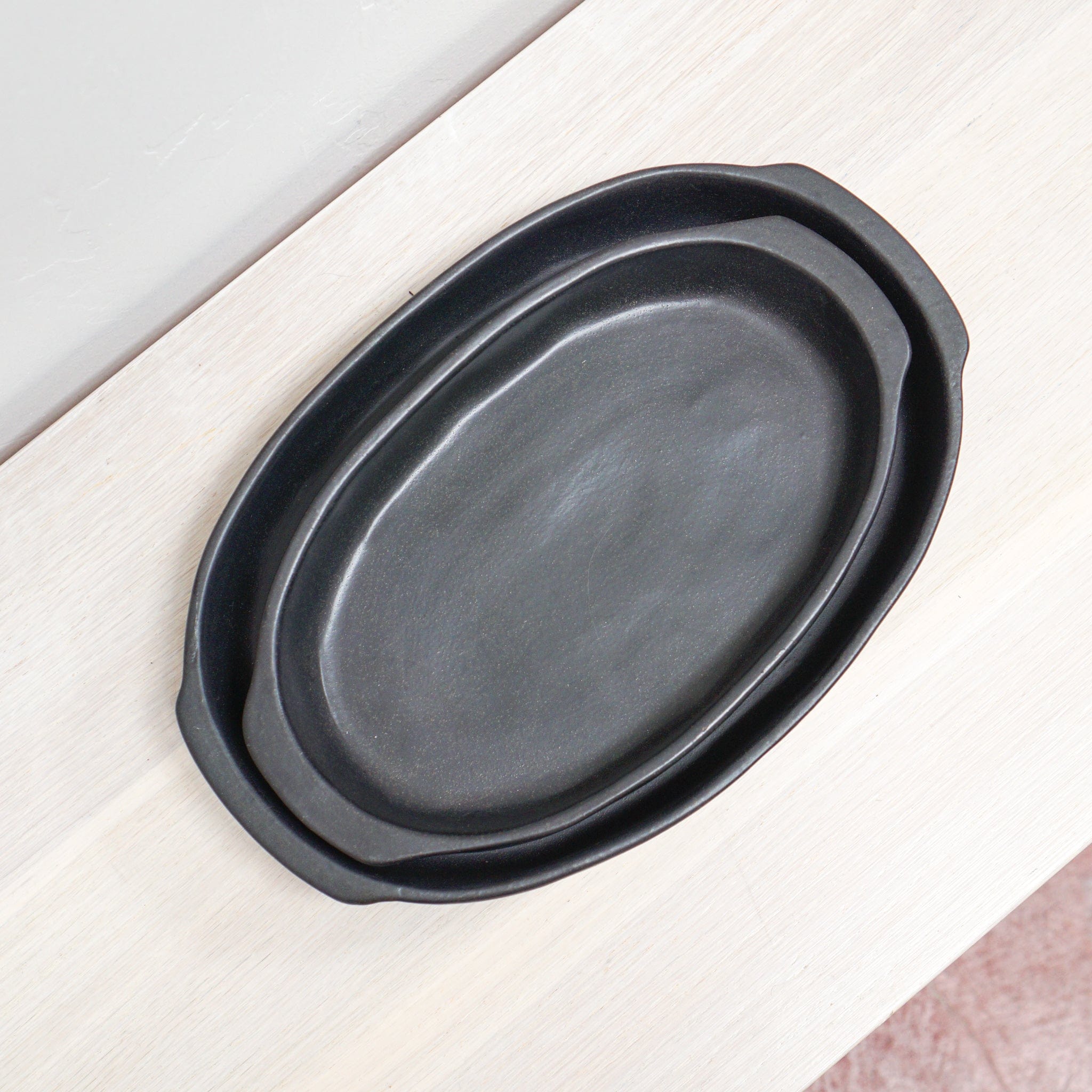 Serax Serveware Large Ceramic Black Nesting Baking Dishes with Handles