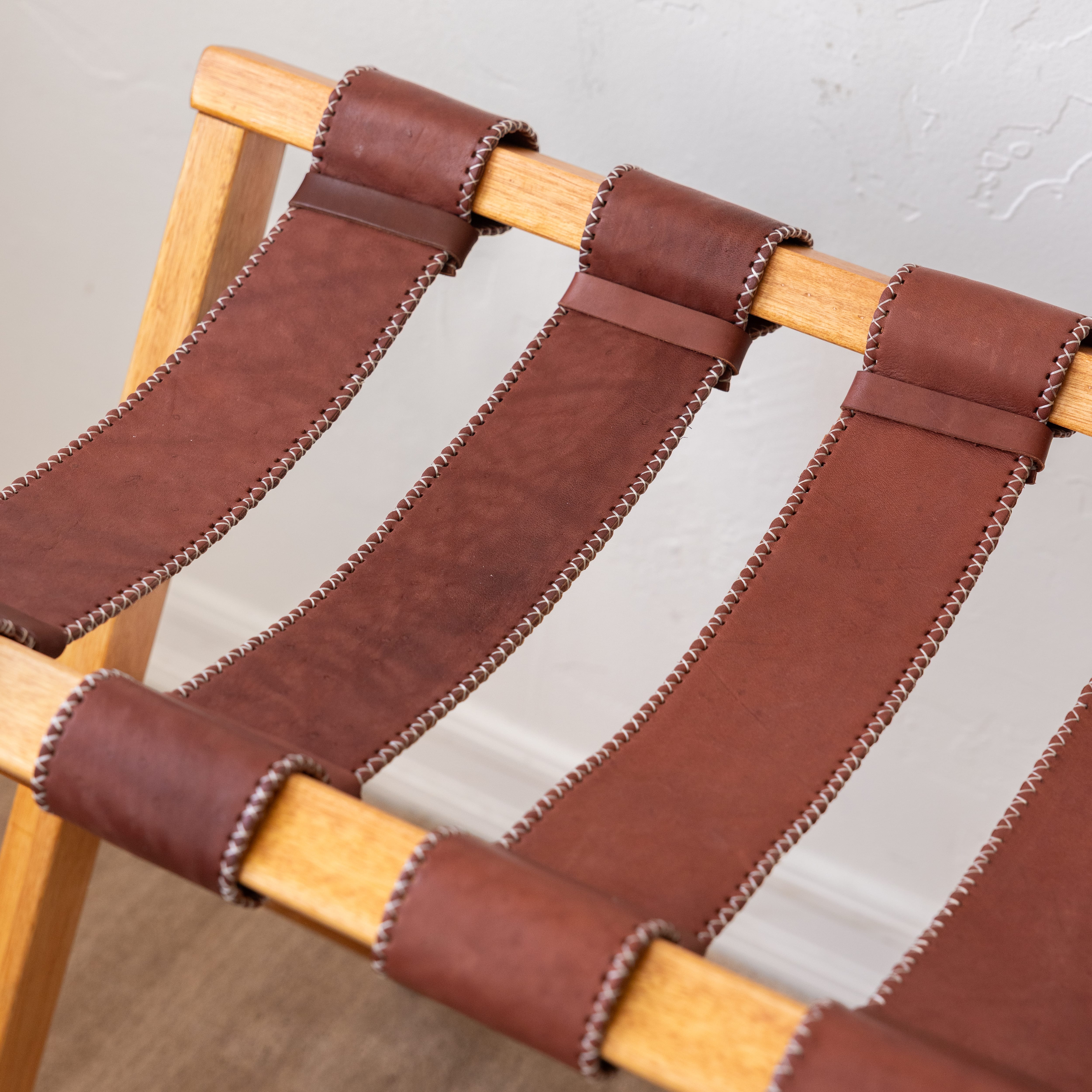 Sol & Luna Storage Brown Folding Wood + Leather Luggage Rack