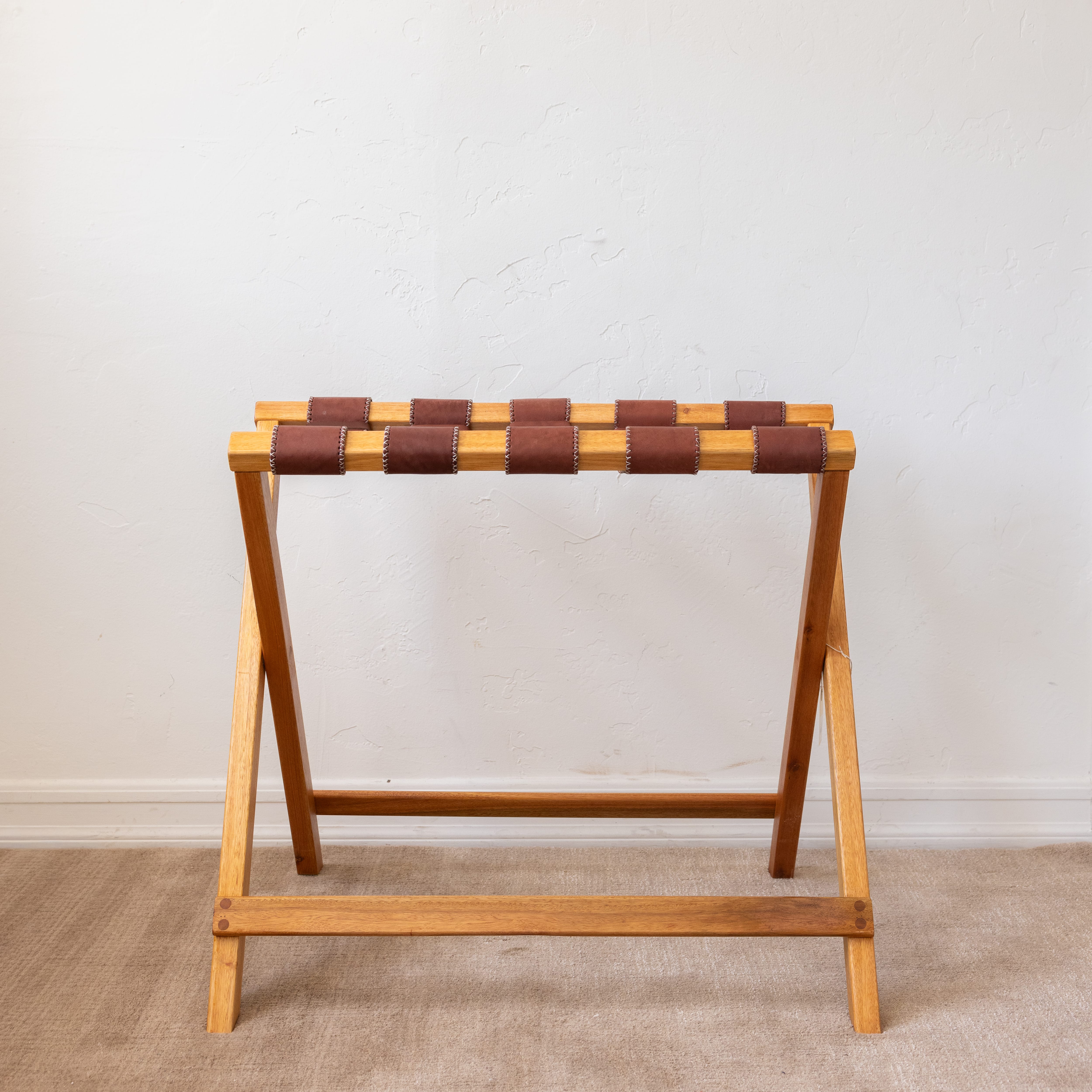 Sol & Luna Storage Folding Wood + Leather Luggage Rack