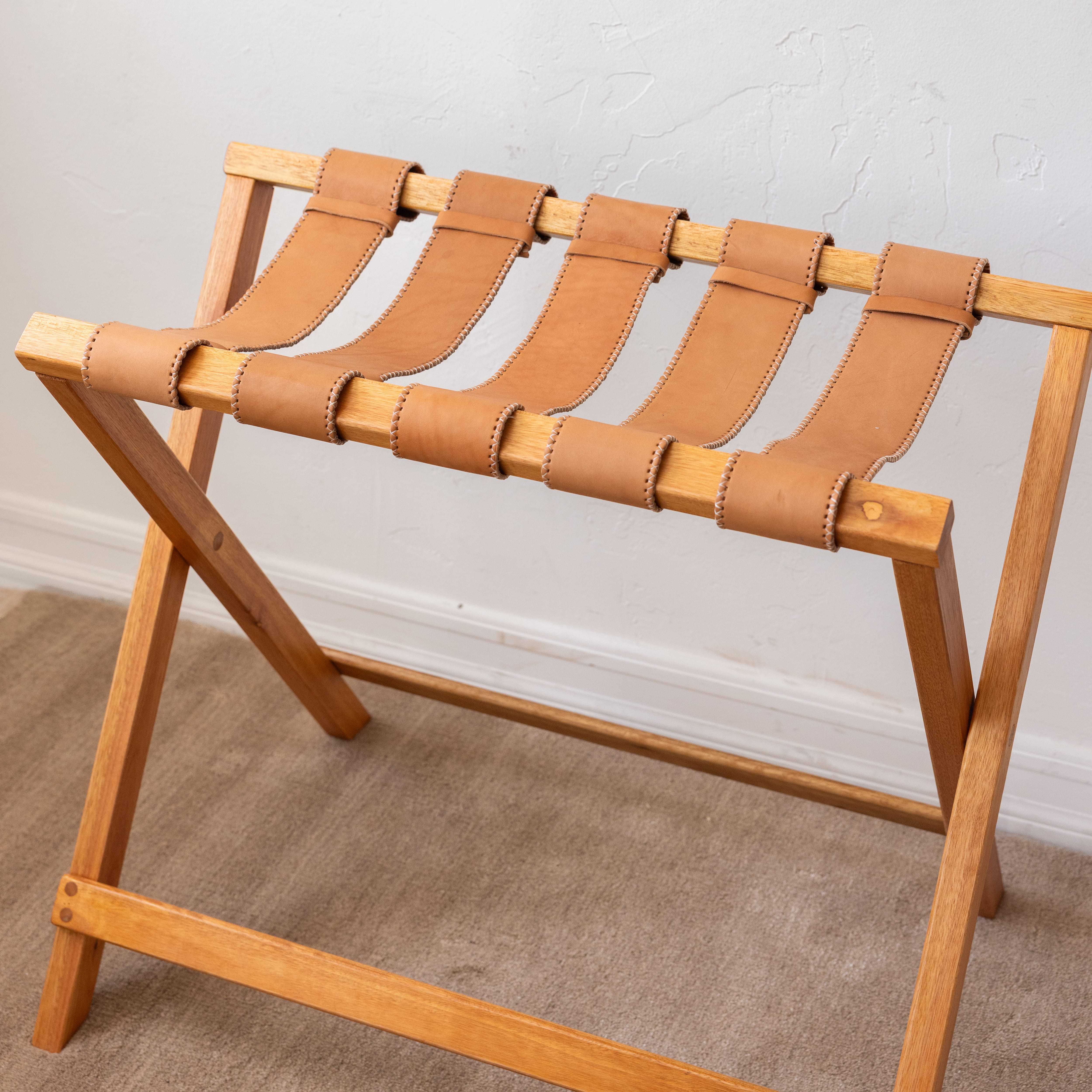 Sol & Luna Storage Natural Folding Wood + Leather Luggage Rack