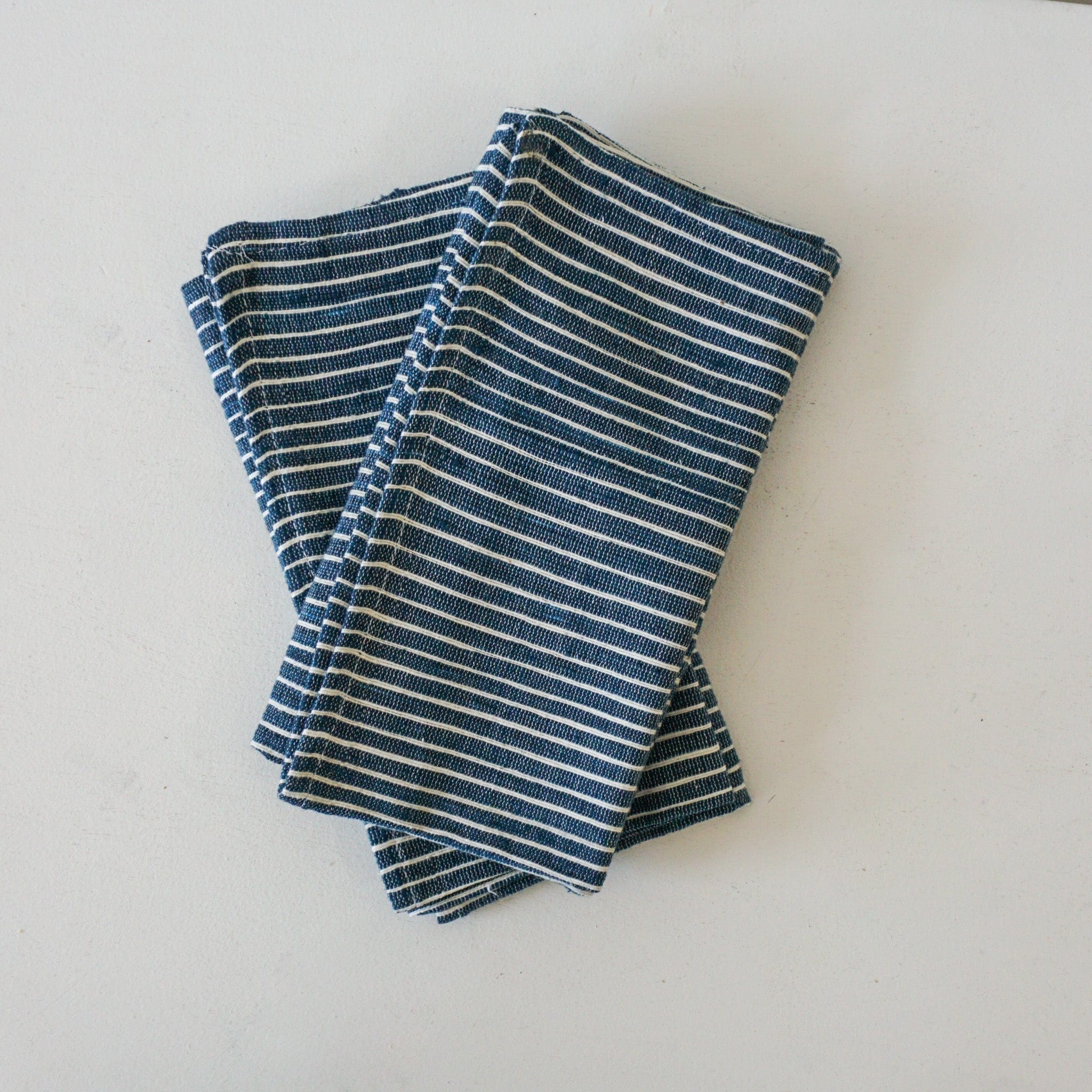 Spirited Cloth Napkins Cotton Napkins in Navy with White Striped