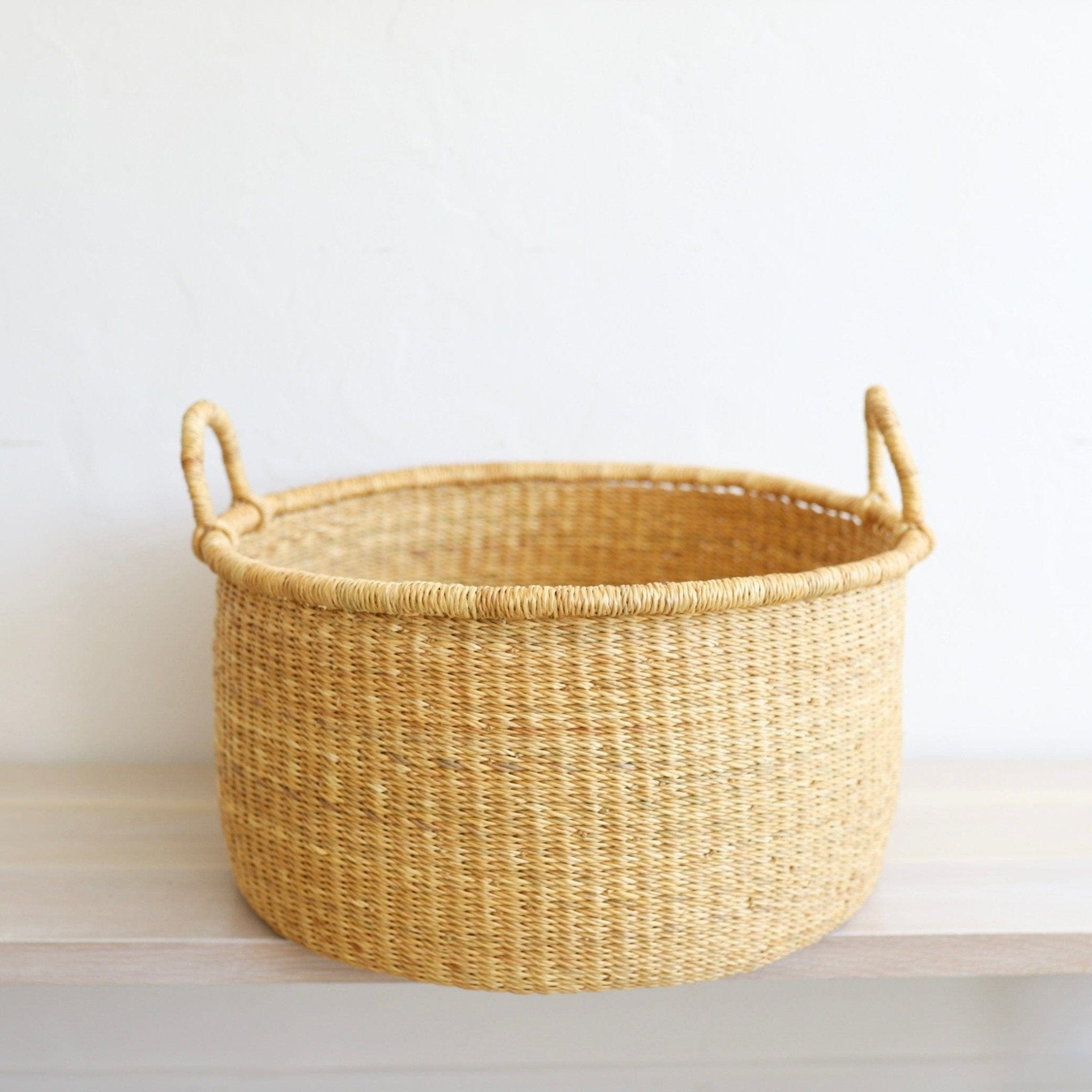 The Basket Room Baskets Small Natural Storage Floor Basket with Handles- Small