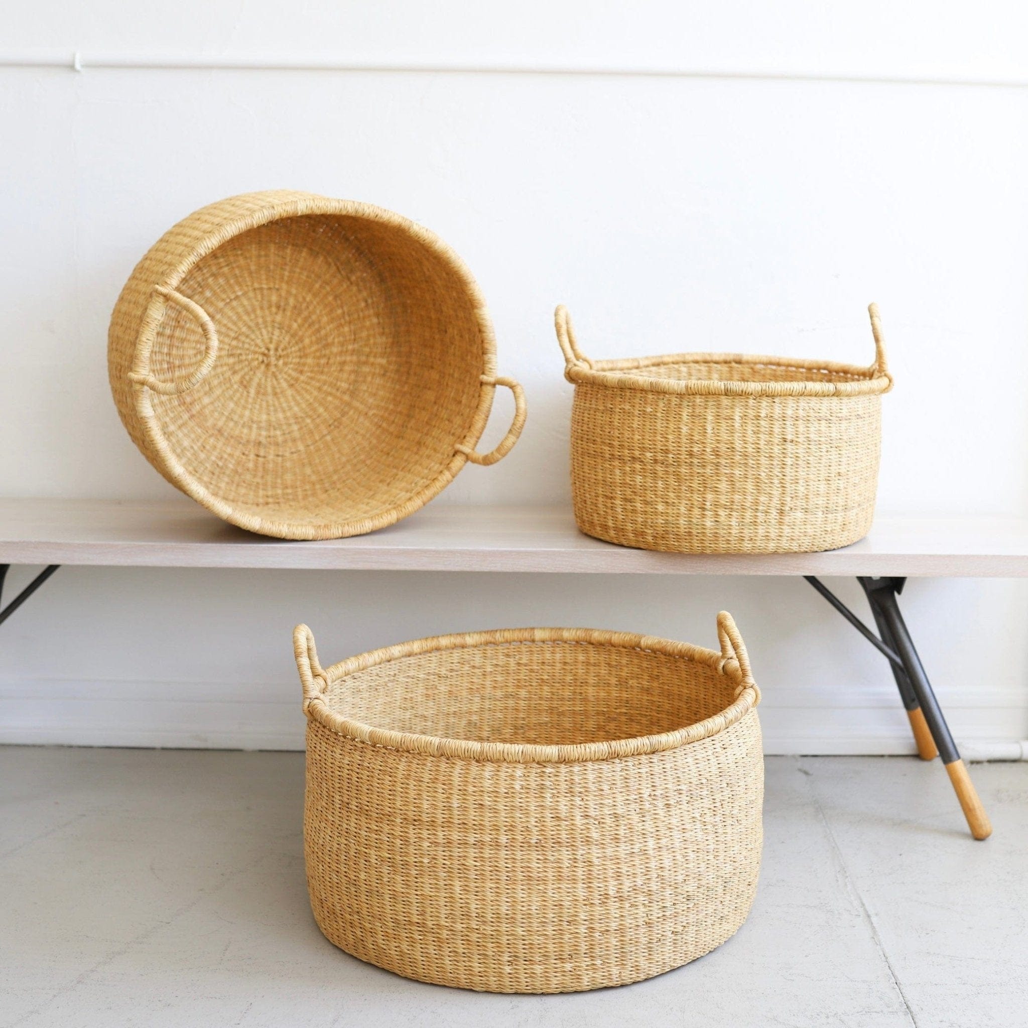 The Basket Room Baskets Small Natural Storage Floor Basket with Handles- Small