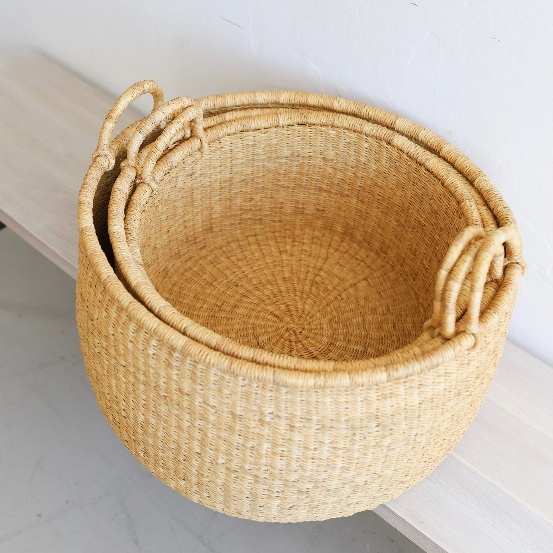 The Basket Room Baskets Small Natural Storage Floor Basket with Handles- Small