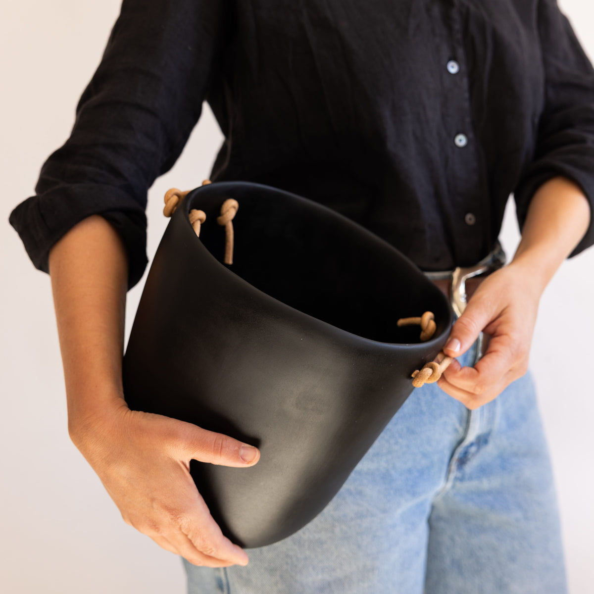 TINA FREY Barware Ice Bucket with Leather Handle by Tina Frey