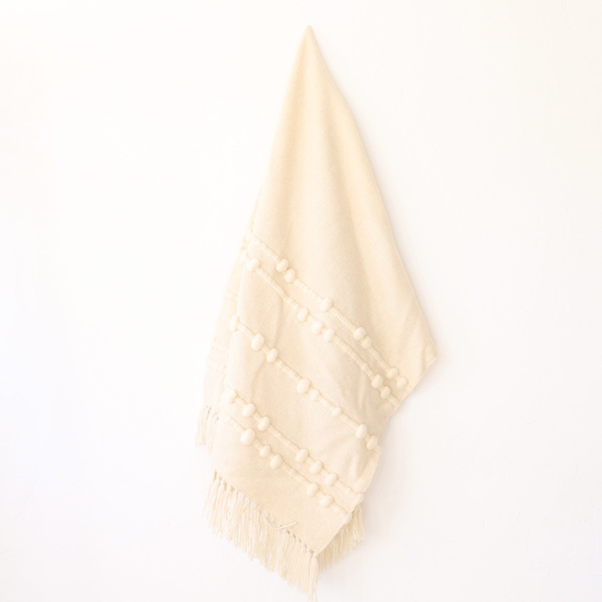 Treko Linens Handwoven Natural White Throw with Textured Ball Stitching by Treko